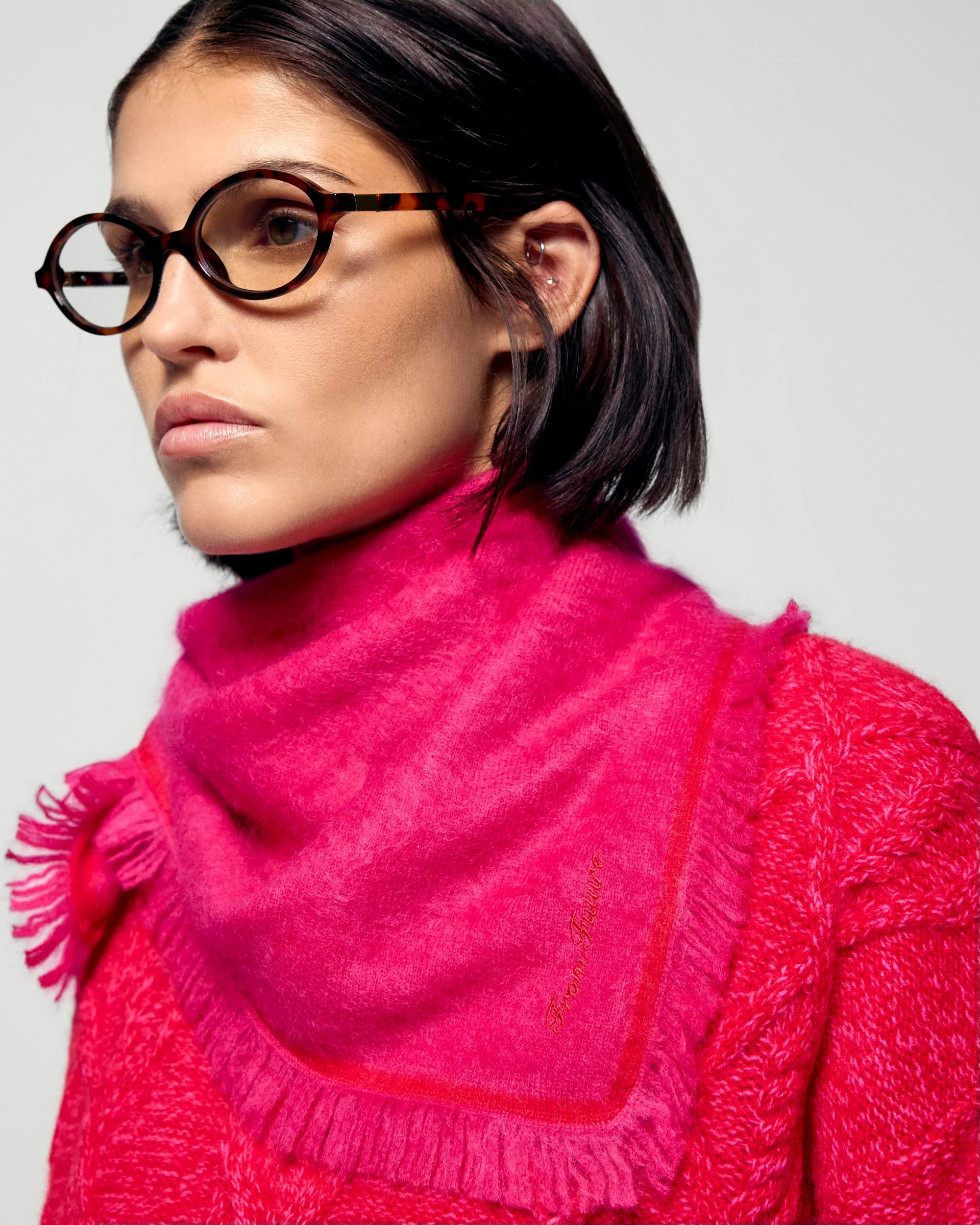 Regular Brushed Cashmere Scarf with Contrast Stripe (H25 / ACCESSOIRES / Raspberry Pink)