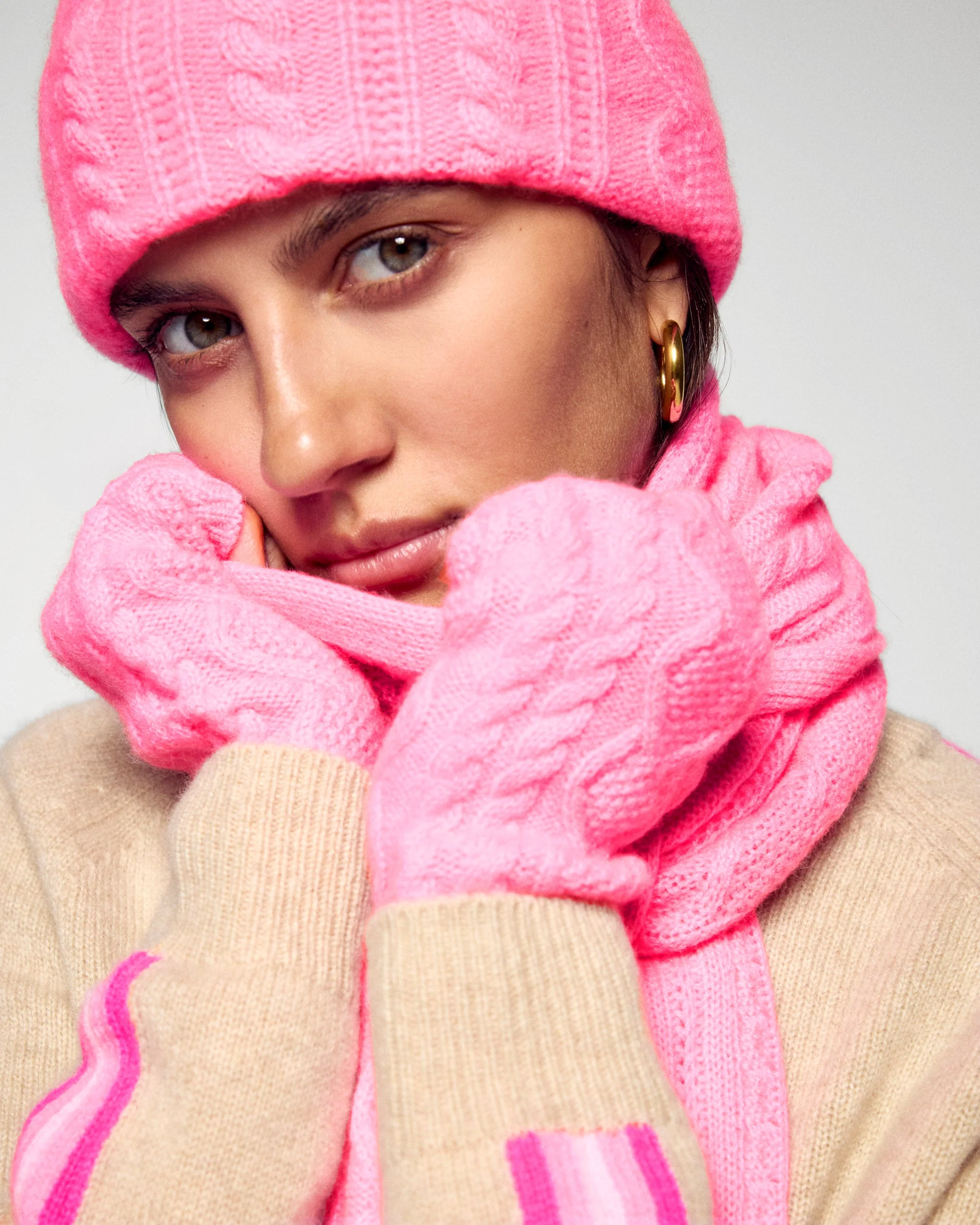 Fringed Cable Knit Scarf (H25 / ACCESSOIRES / Fantasy Pink)