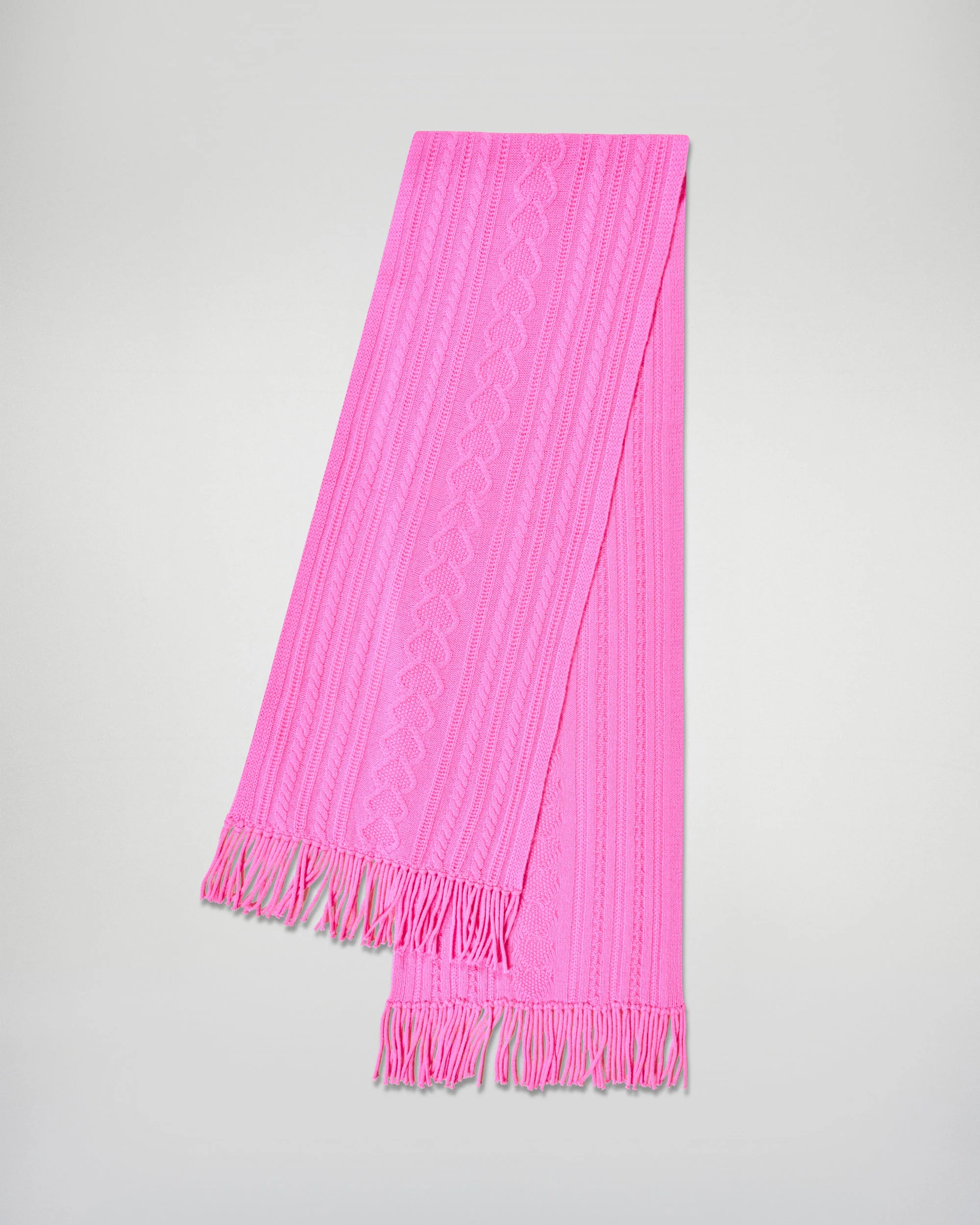 Fringed Cable Knit Scarf (H25 / ACCESSOIRES / Fantasy Pink) - Image 3