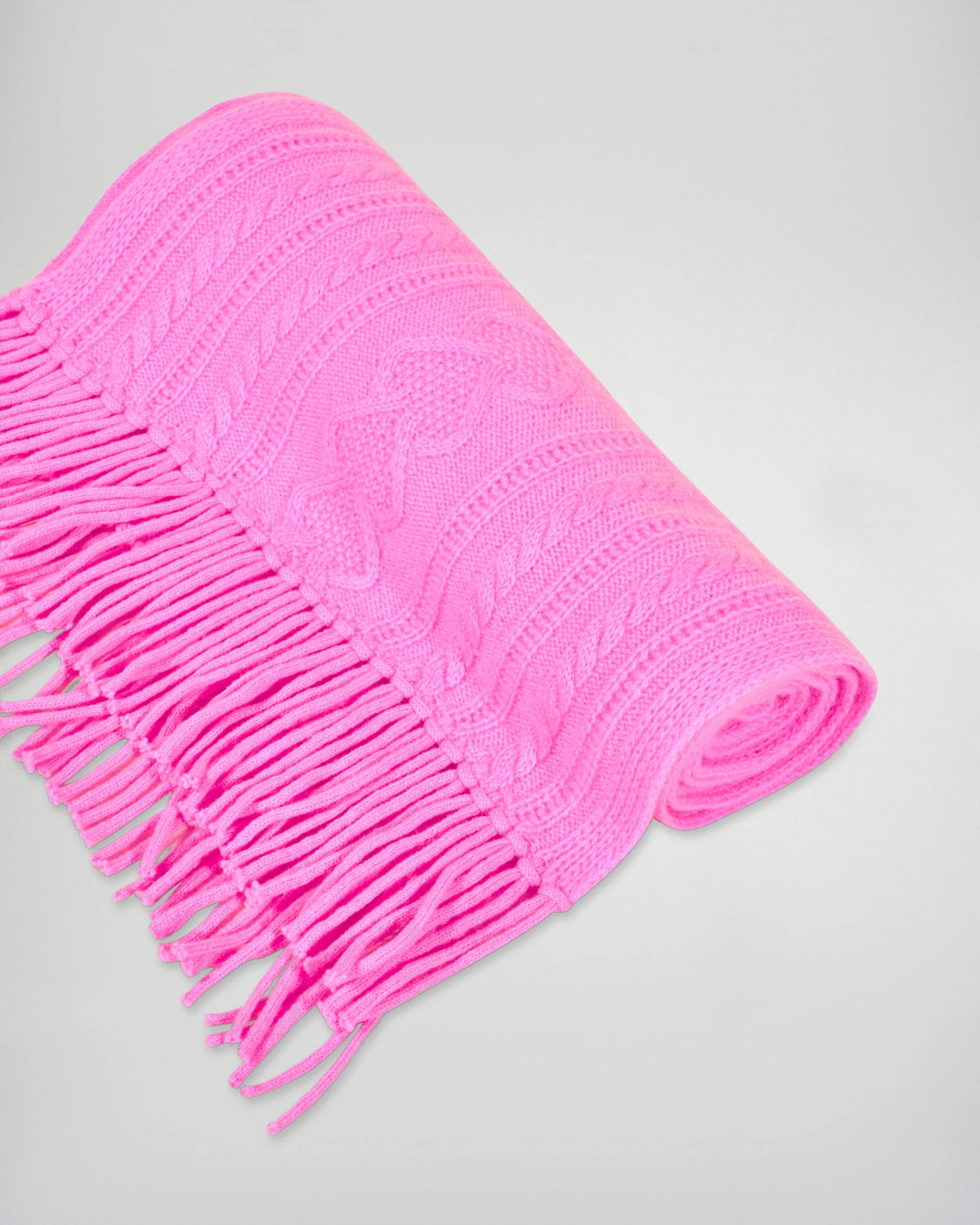 Fringed Cable Knit Scarf (H25 / ACCESSOIRES / Fantasy Pink) - Image 4