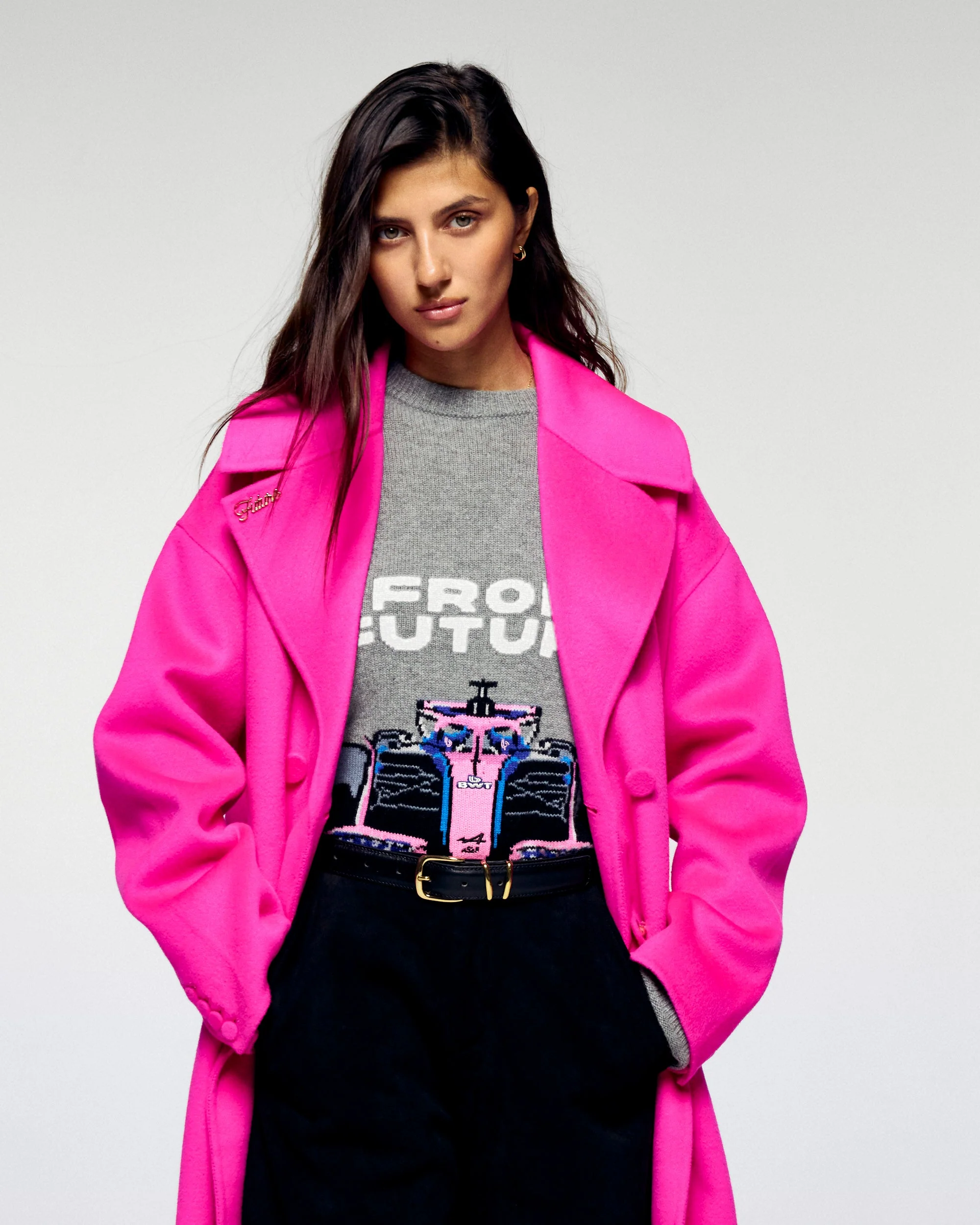 Outerwear Double-Breasted Coat (H25 / FEMME / Cosmic Pink) - Image 3