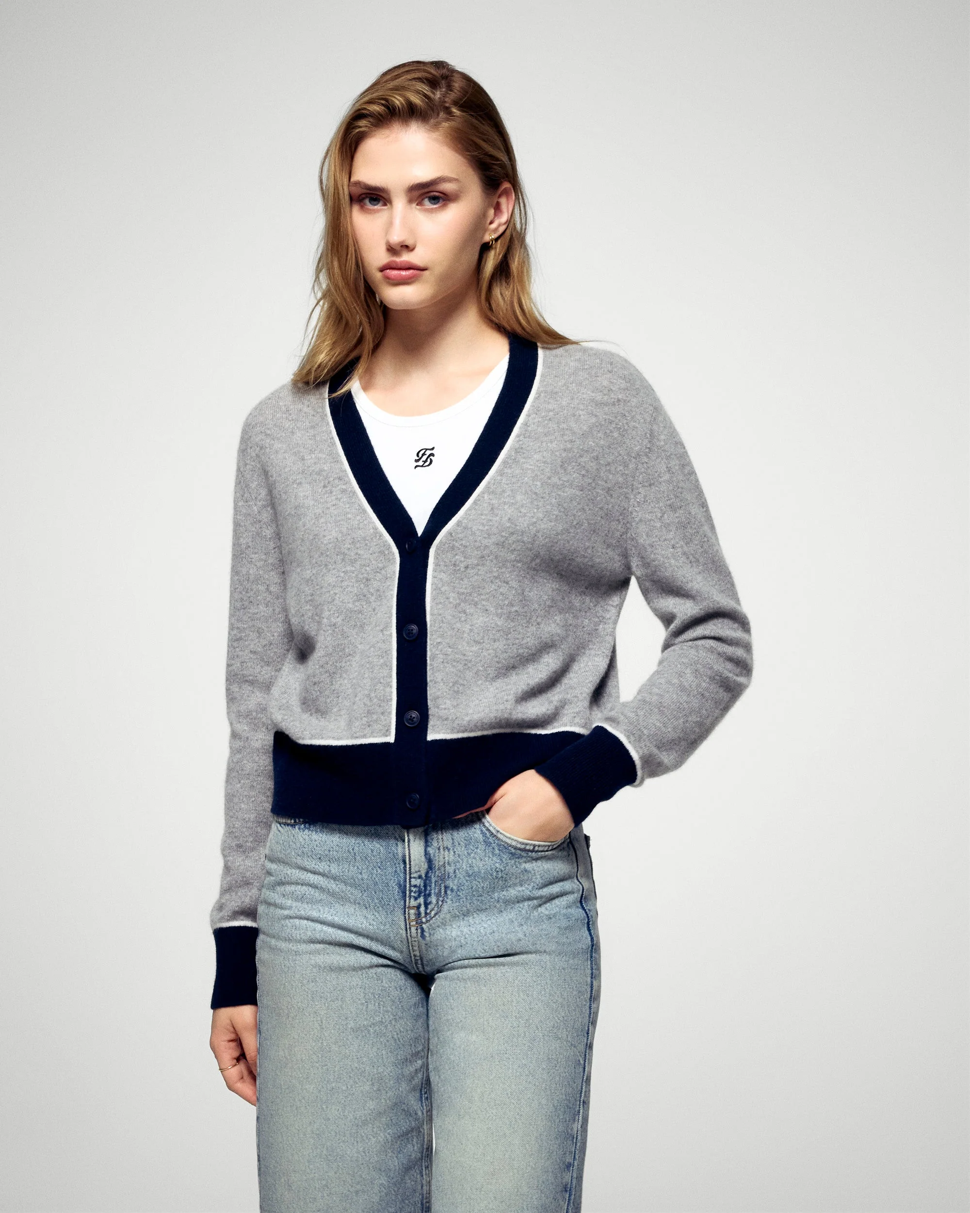 Cardigan sweater (H25 / FEMME / Dark Heather Gray)