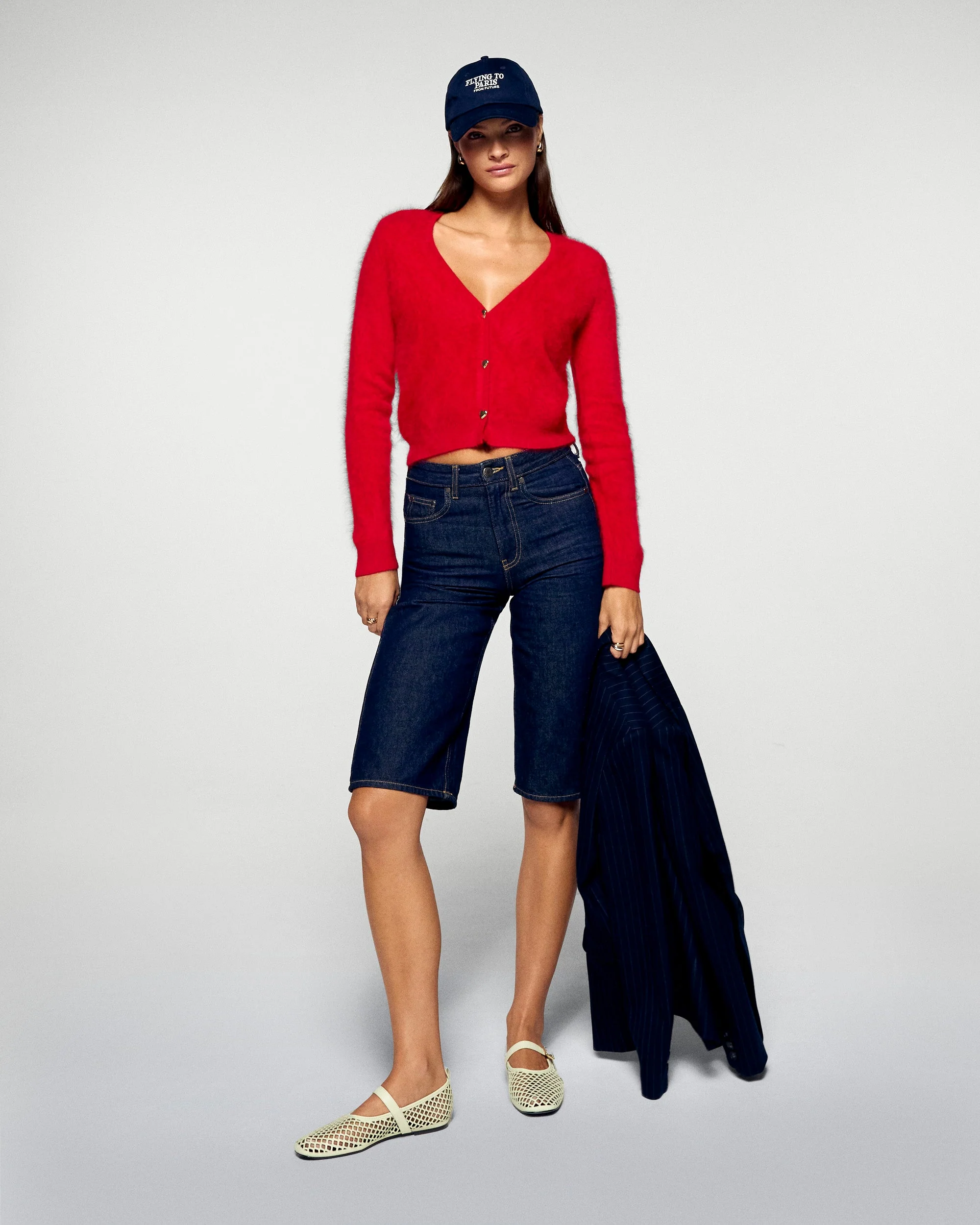 Brushed Cardigan Sweater (H25 / WOMEN / Hot Red) - Image 3