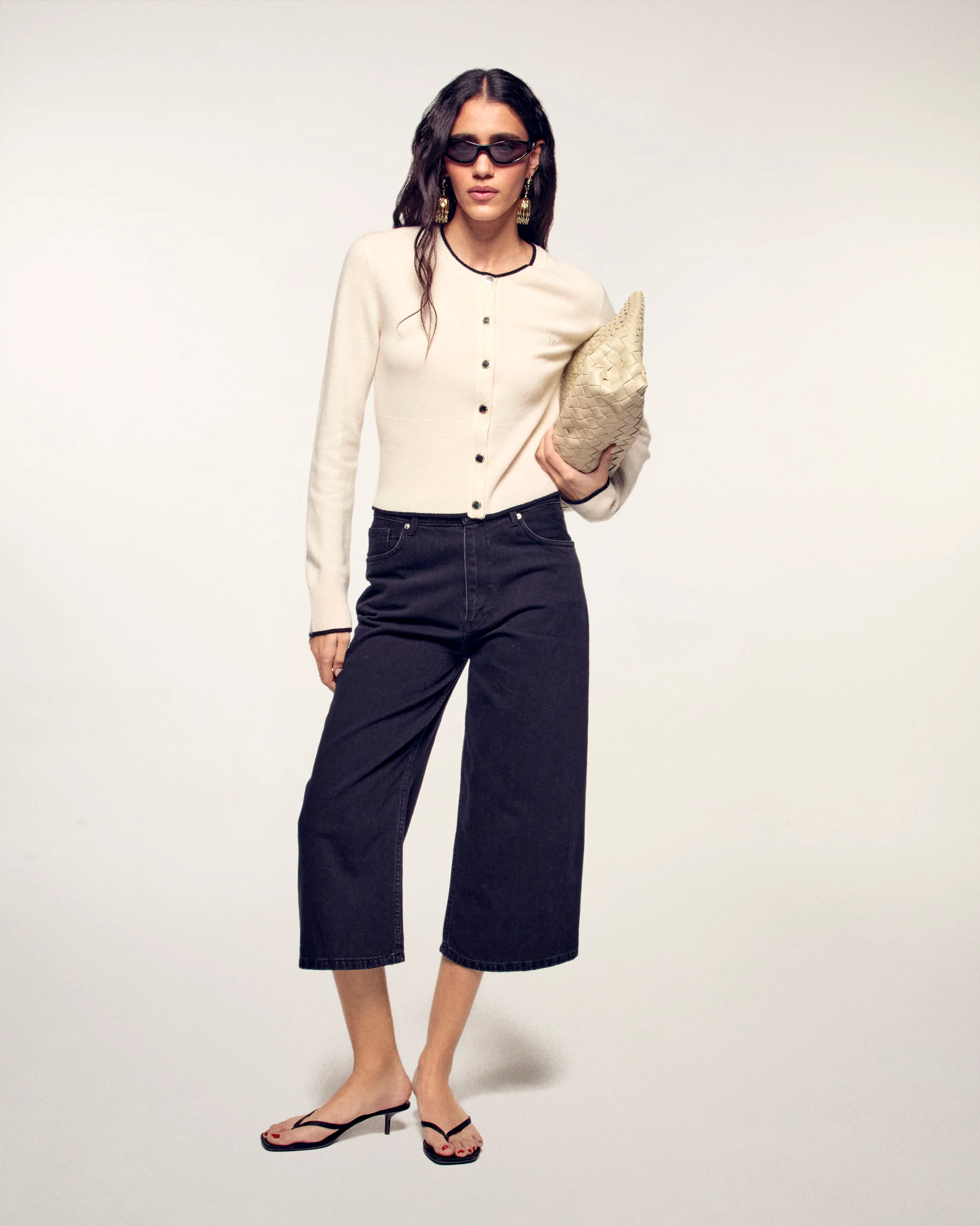 Contrast Trim Cashmere Cardigan (S26 / FEMME / Ecru) - Image 3