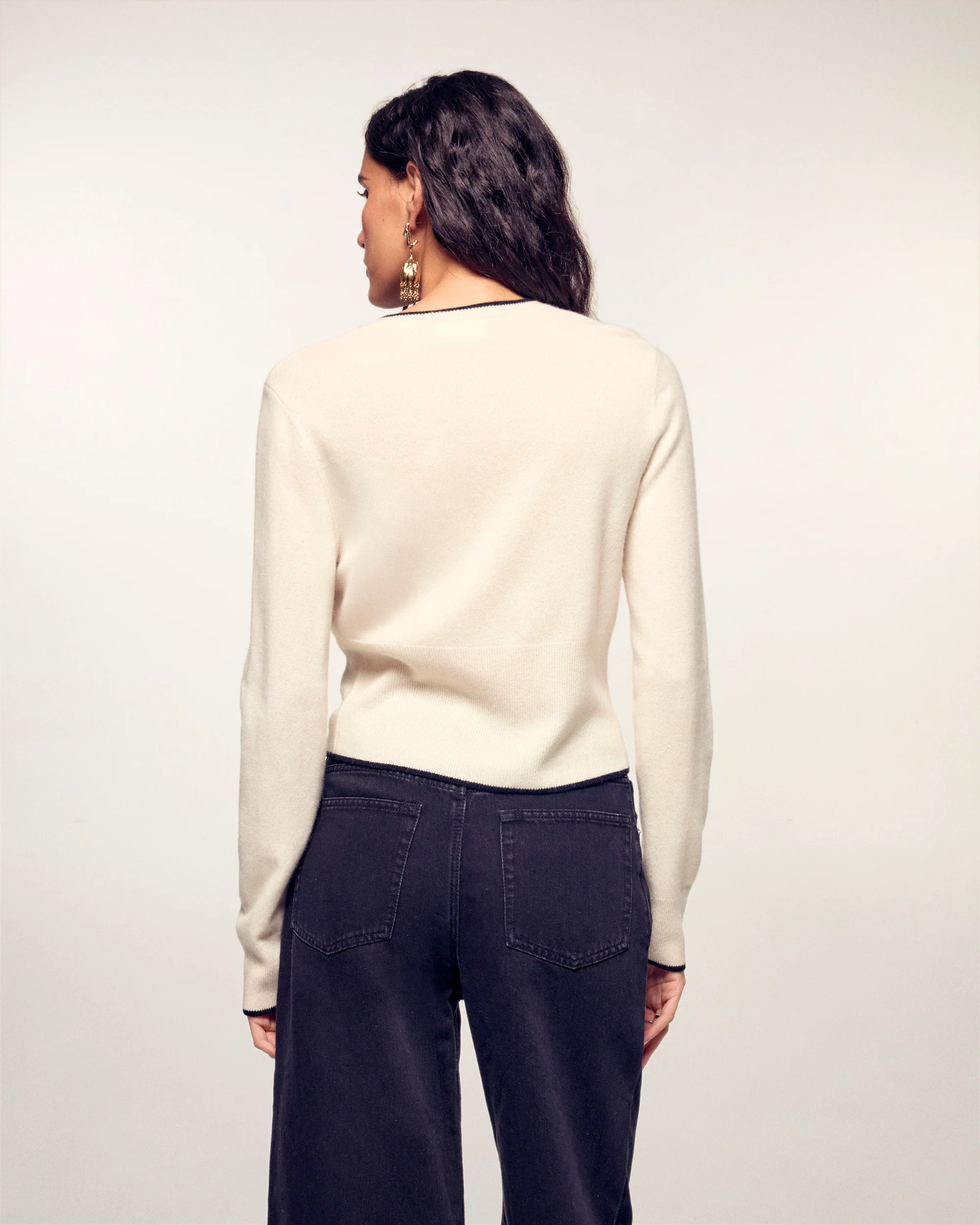 Contrast Trim Cashmere Cardigan (S26 / FEMME / Ecru) - Image 4