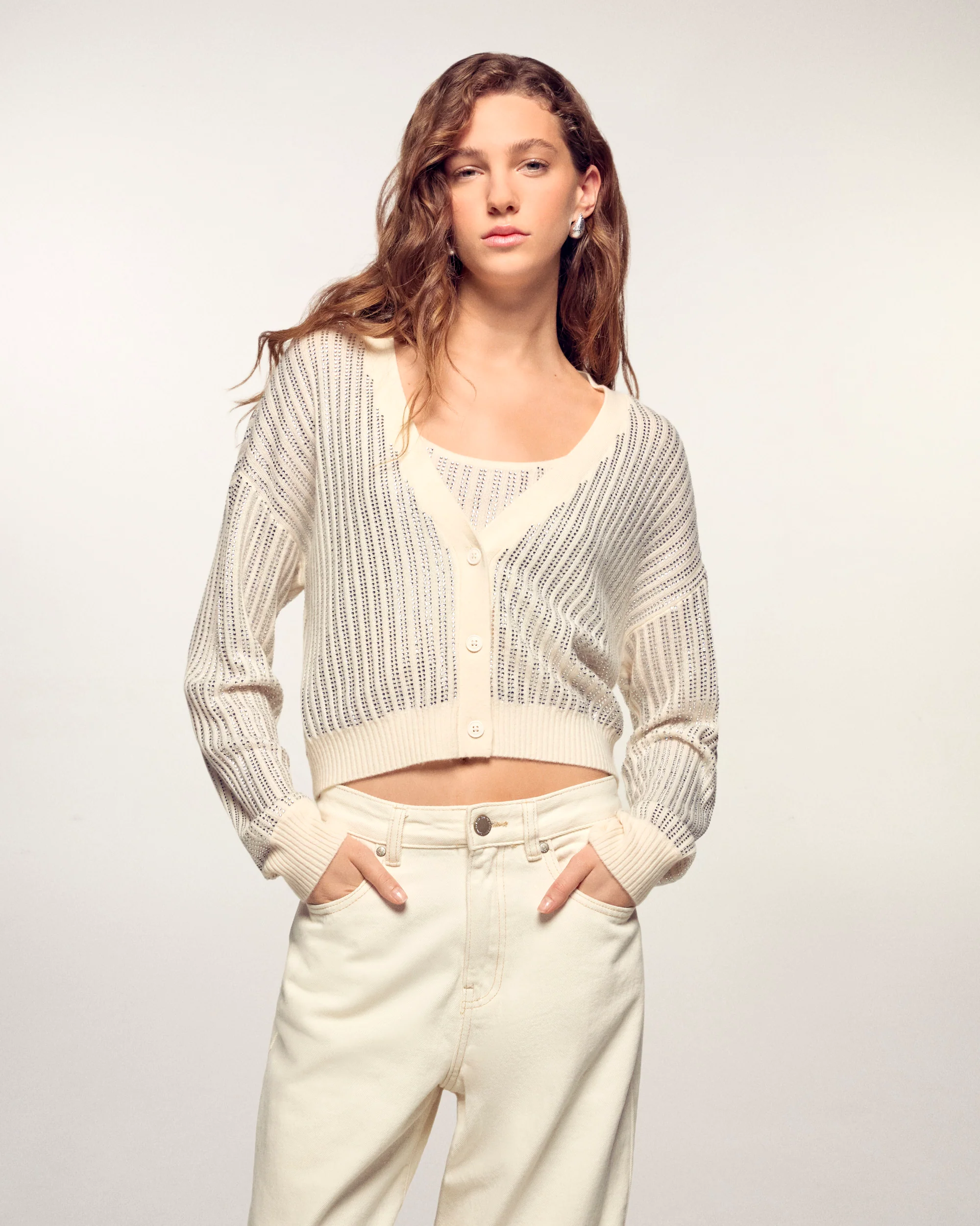 Rhinestone Cardigan (S26 / FEMME / Ecru)