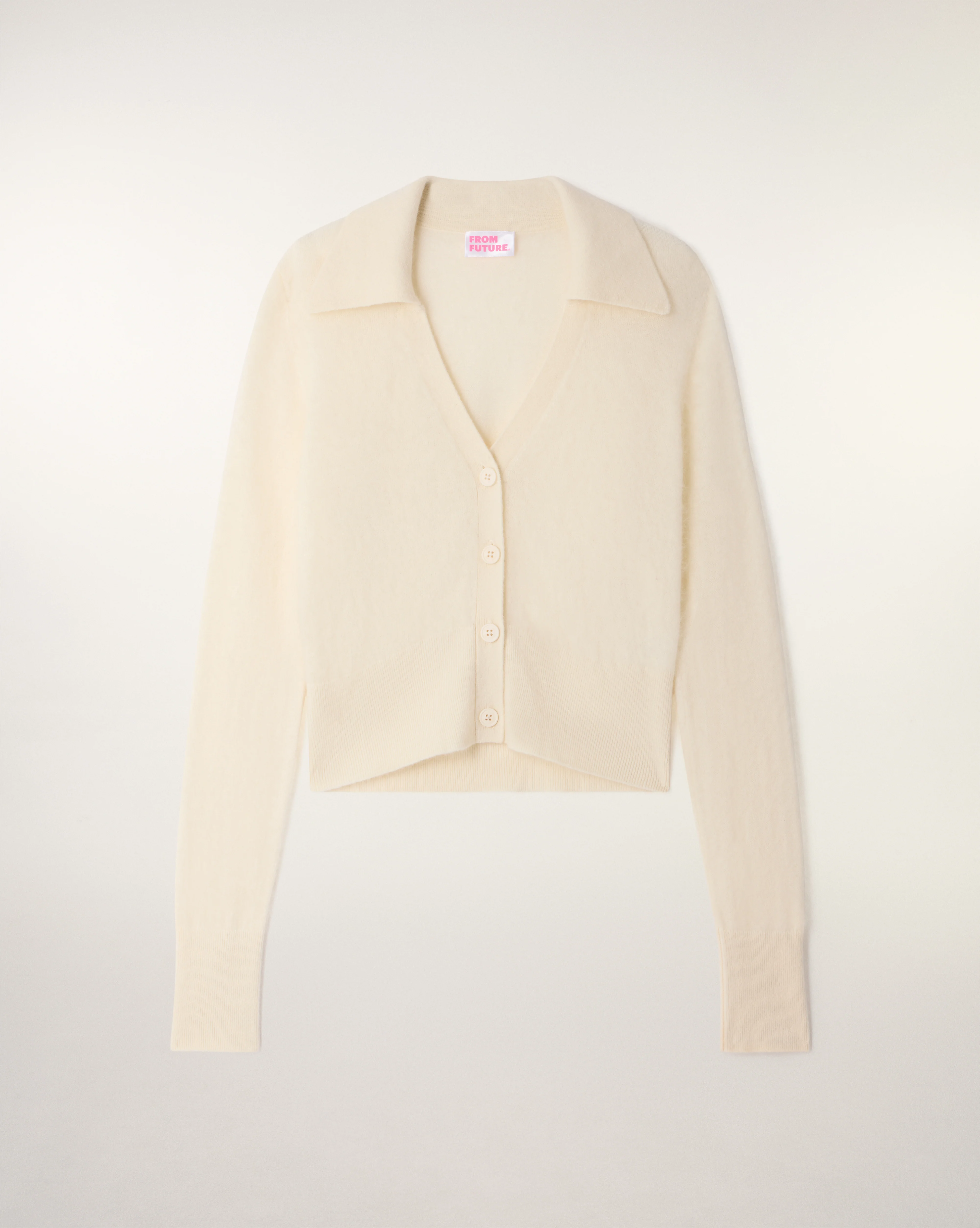 Brushed Cashmere Ribbed Cardigan with Embroidered Logo (S26 / FEMME / Ecru) - Image 5