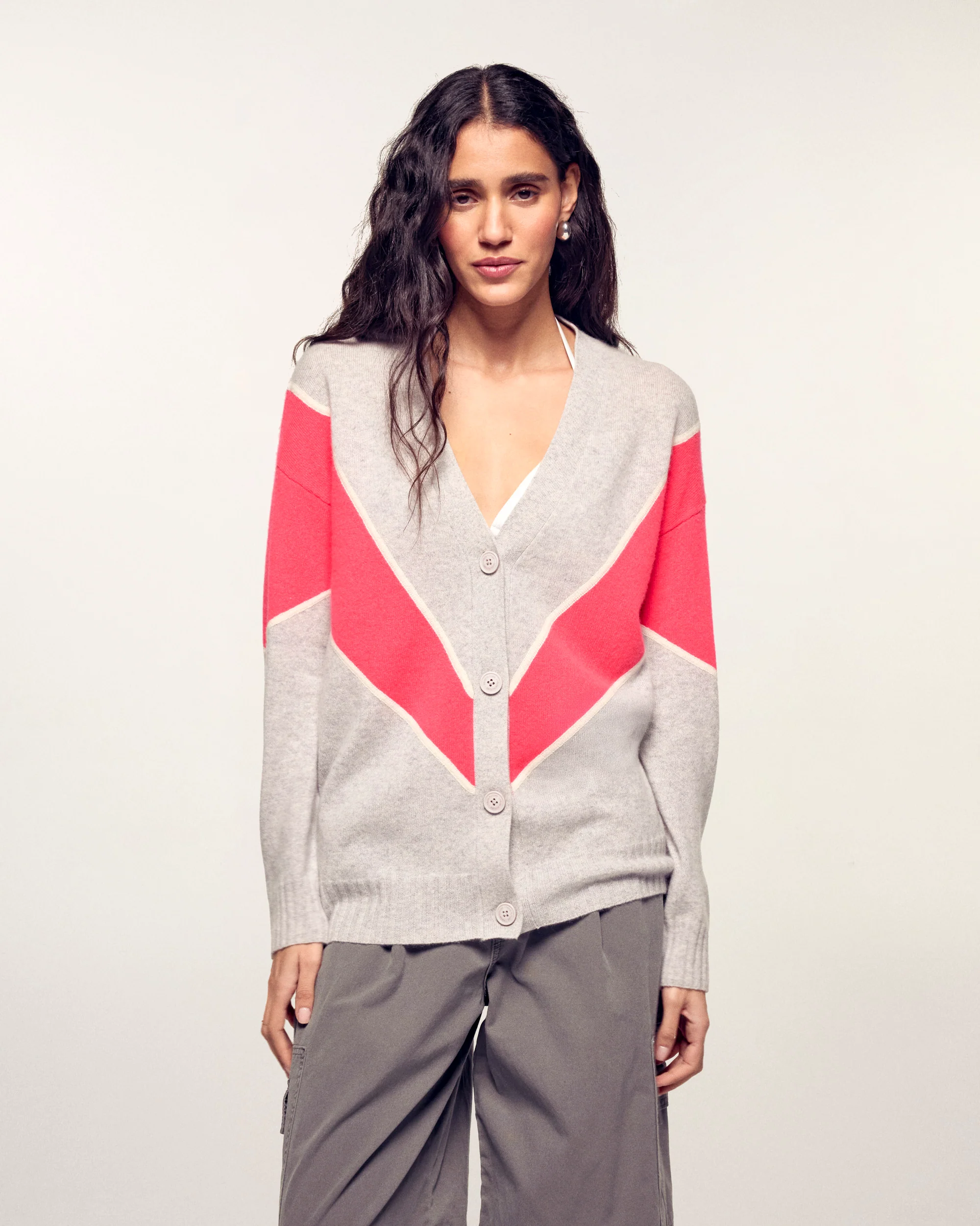 Striped Cashmere Cardigan (S26 / FEMME / Gris chiné clair)