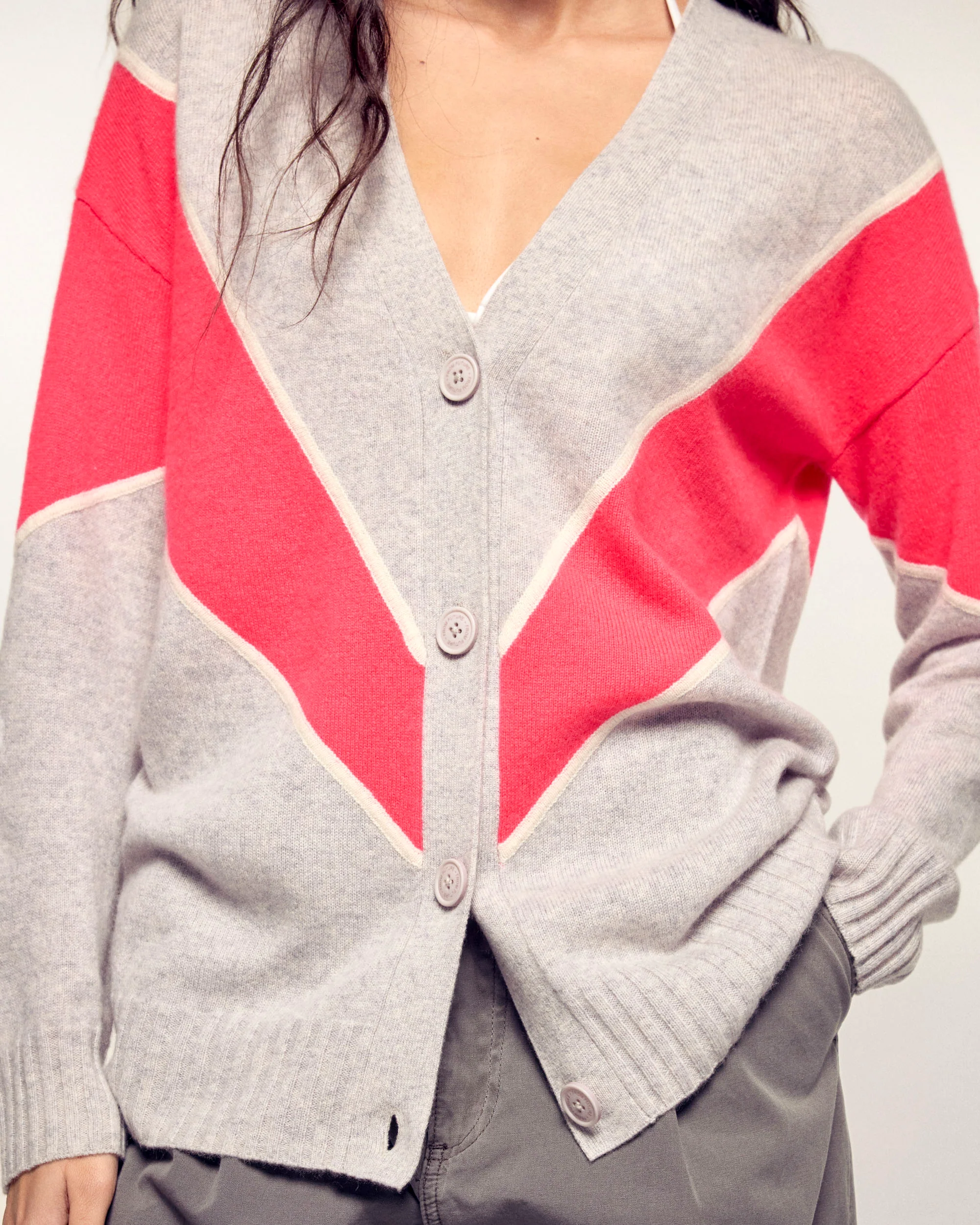 Striped Cashmere Cardigan (S26 / FEMME / Gris chiné clair) - Image 2