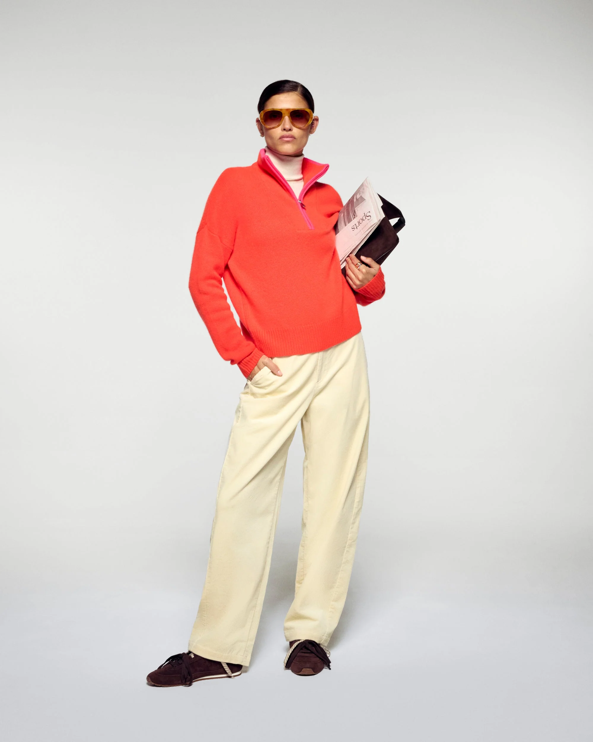 Zip Neck Sweater with Contrast Trims (H25 / FEMME / Cosmic Orange) - Image 2