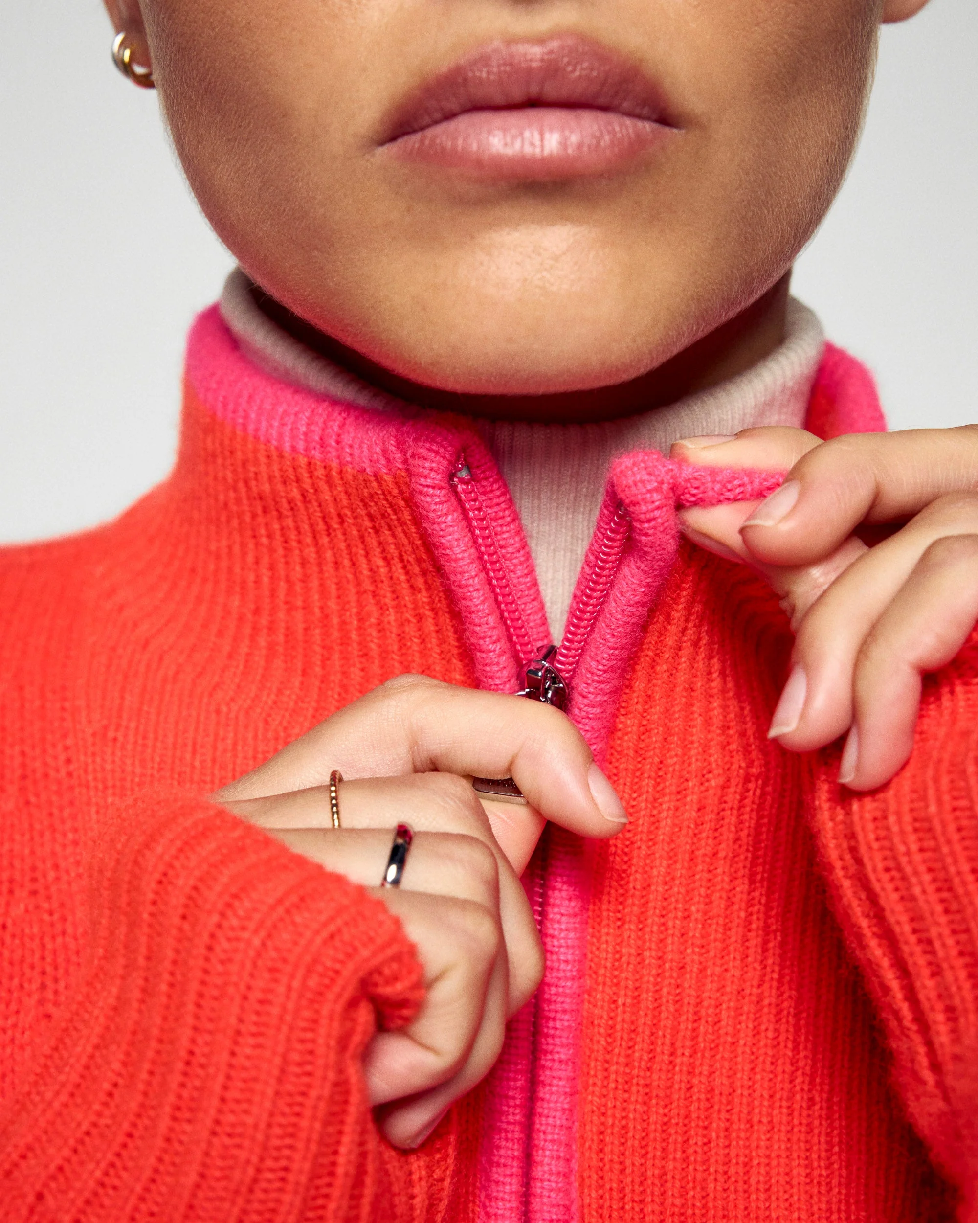 Zip Neck Sweater with Contrast Trims (H25 / FEMME / Cosmic Orange) - Image 4