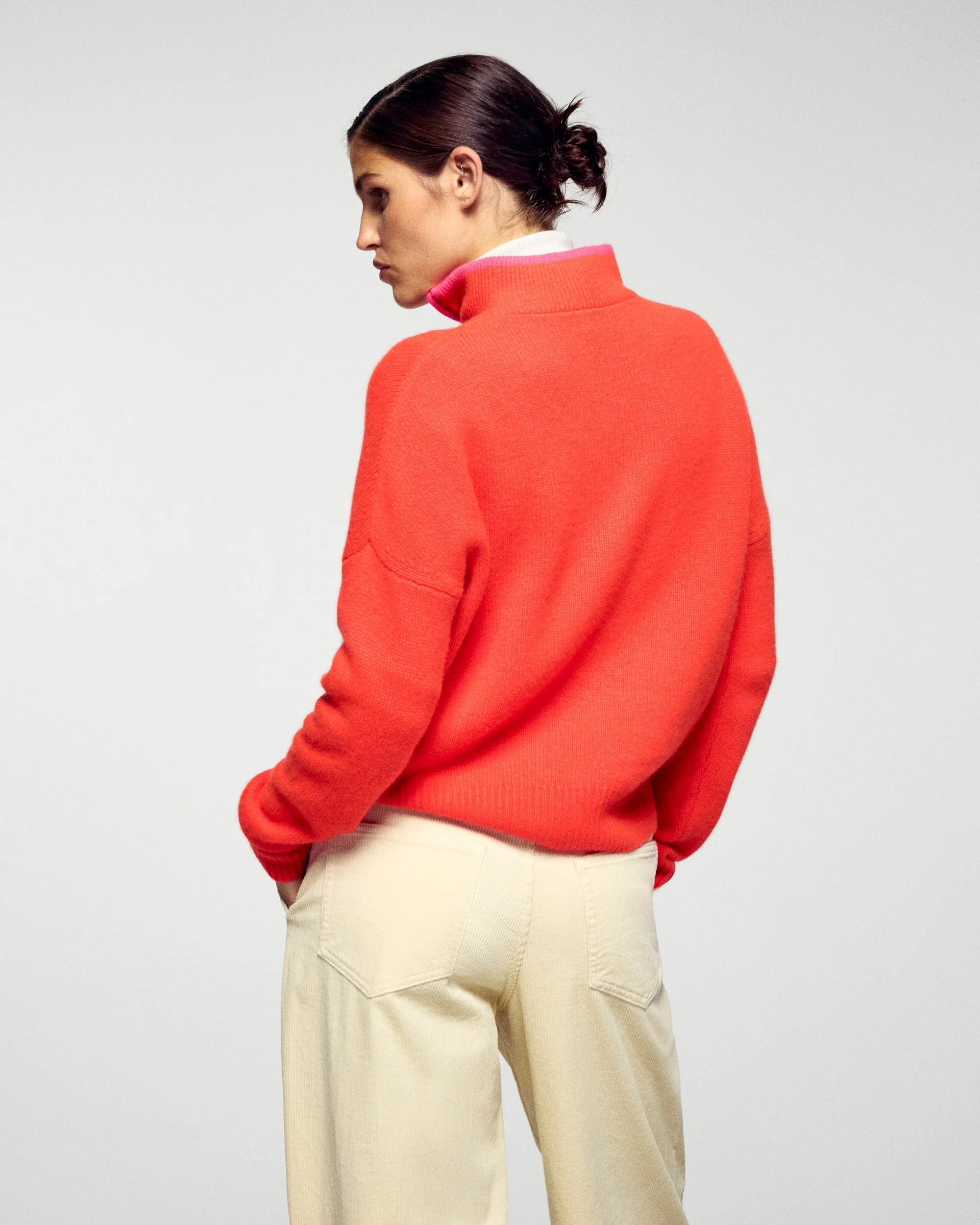 Zip Neck Sweater with Contrast Trims (H25 / FEMME / Cosmic Orange) - Image 5