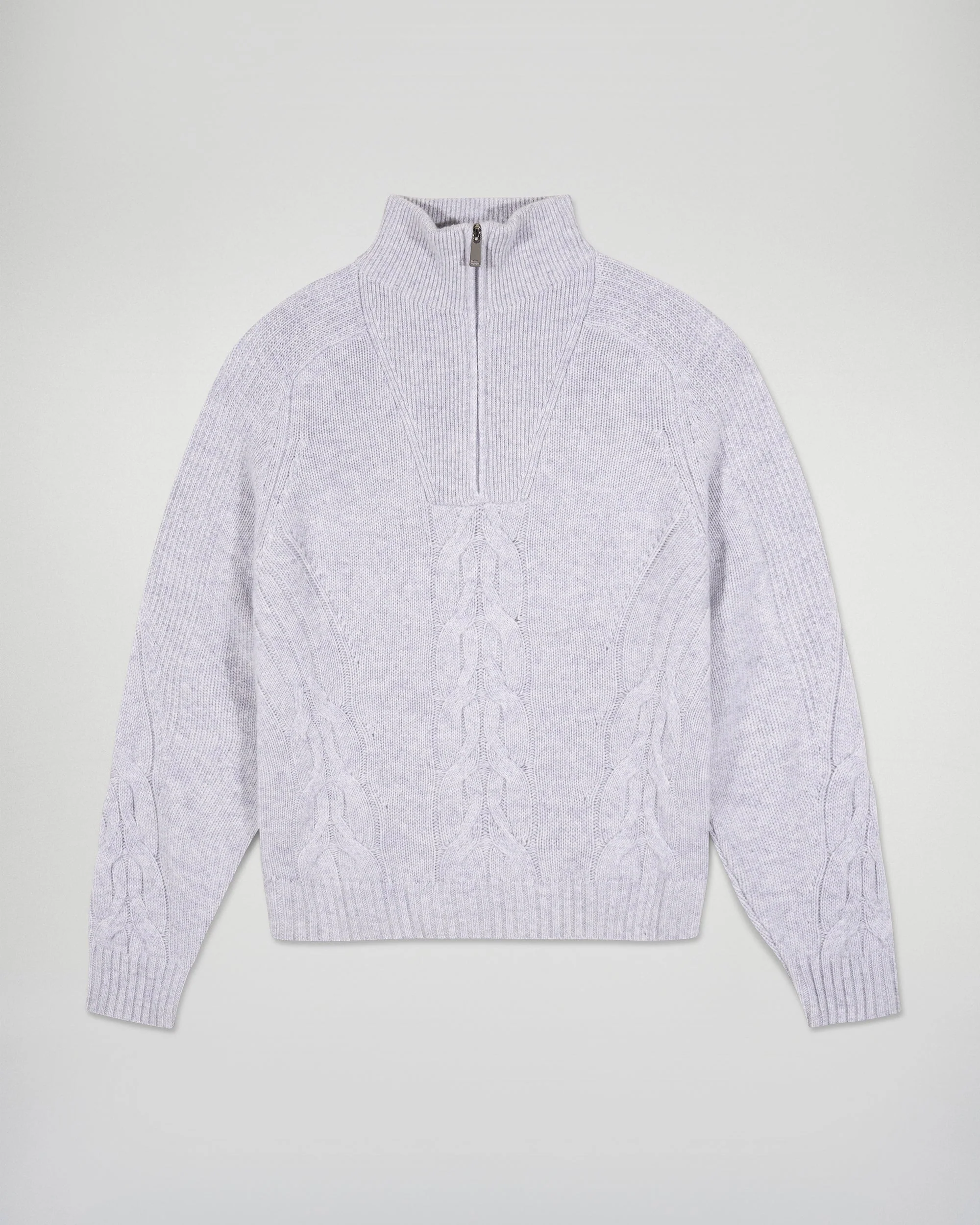 Cable-knit Quarter Zip Neck Sweater (H25 / FEMME / Light Heather Gray) - Image 5