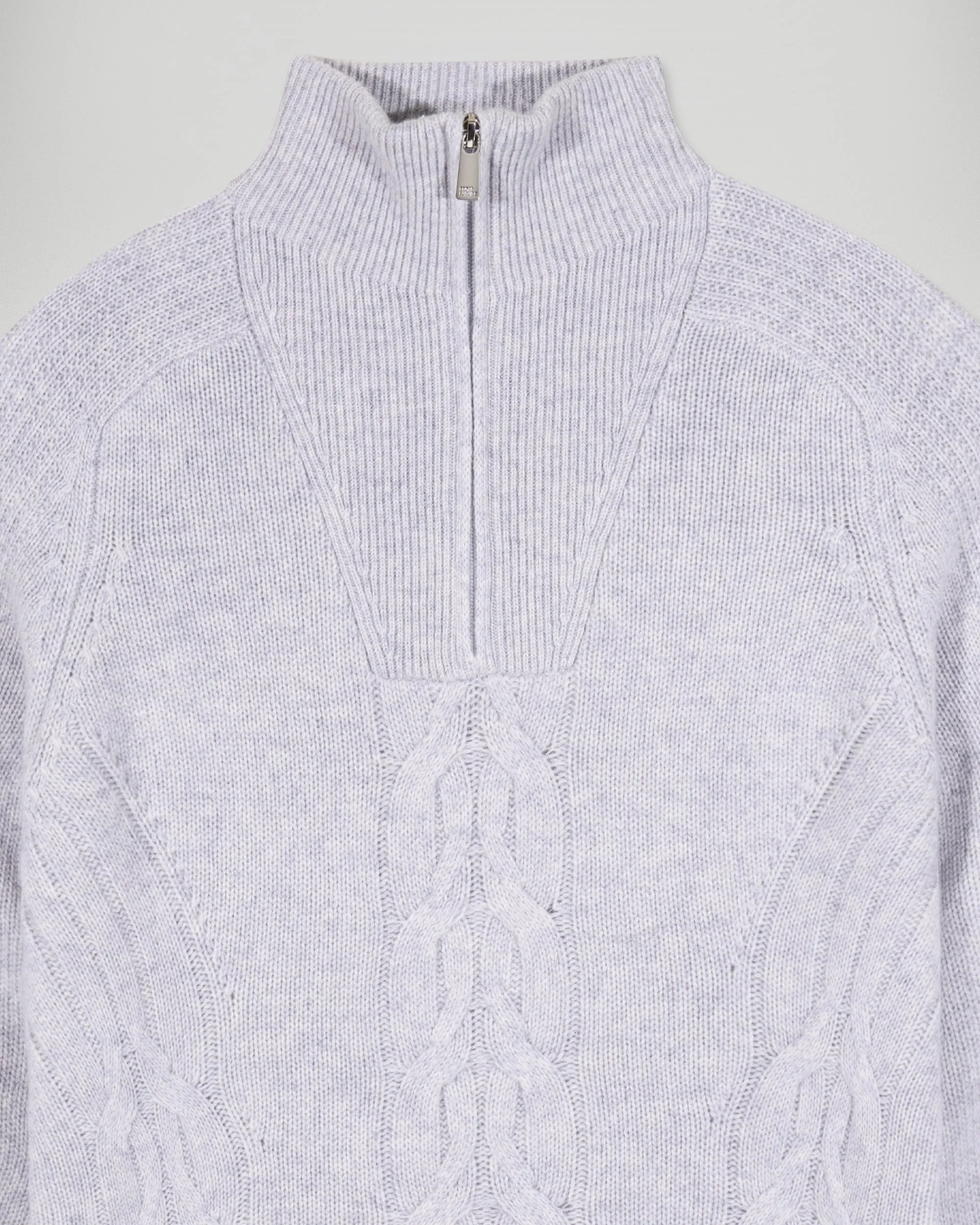 Cable-knit Quarter Zip Neck Sweater (H25 / FEMME / Light Heather Gray) - Image 6