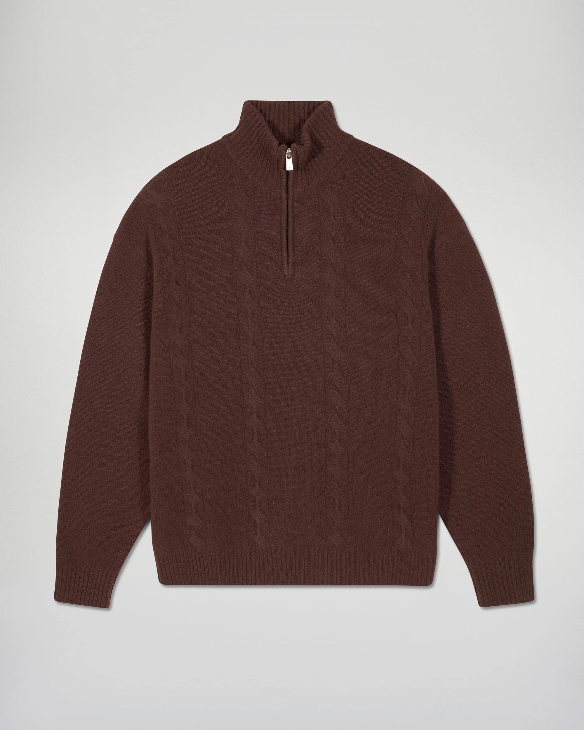 Cable Knit Quarter Zip Neck Sweater (H25 / HOMME / Chocolate) - Image 5
