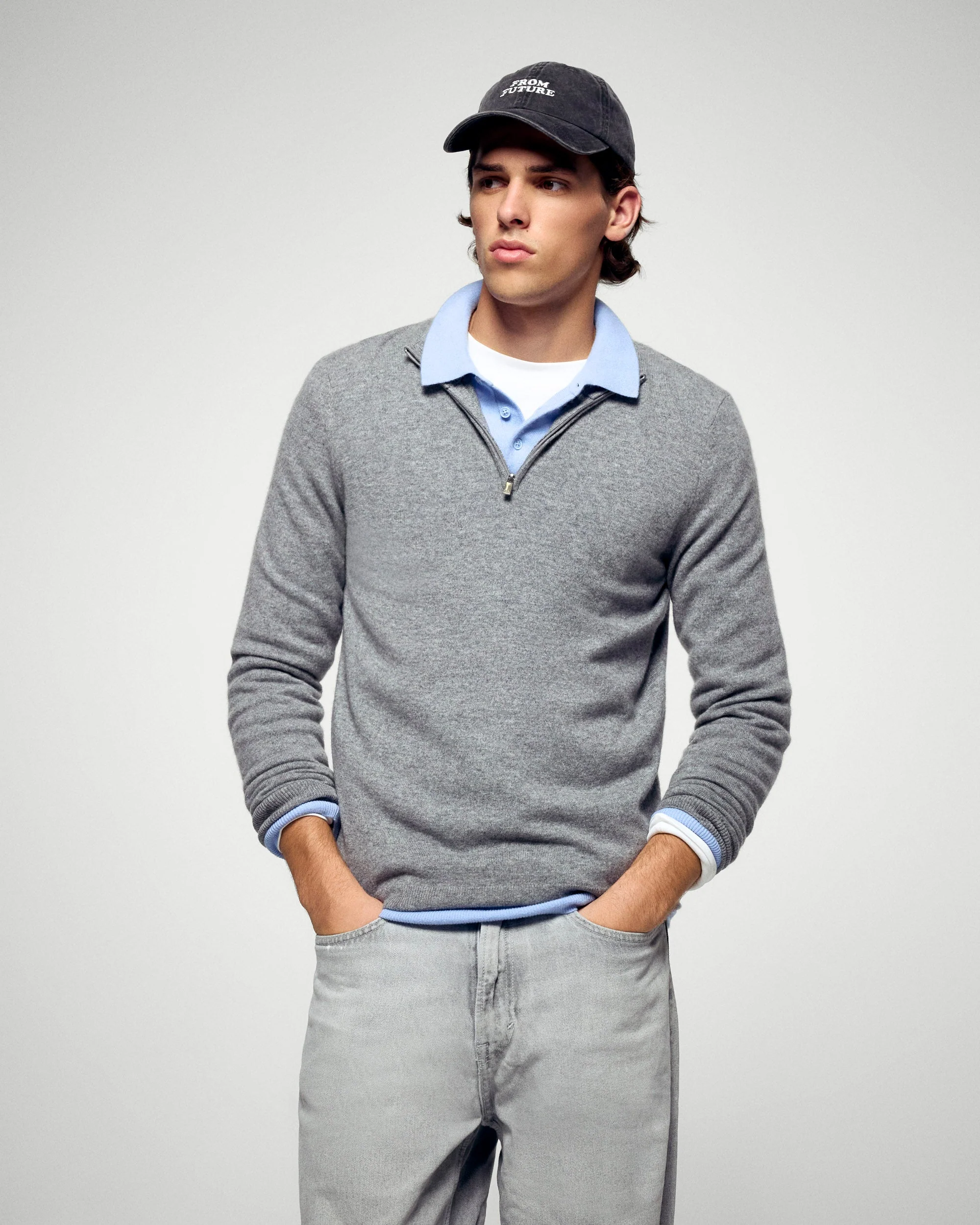 Quarter-Zip Neck Sweater (H25 / HOMME / Dark Heather Gray) - Image 2