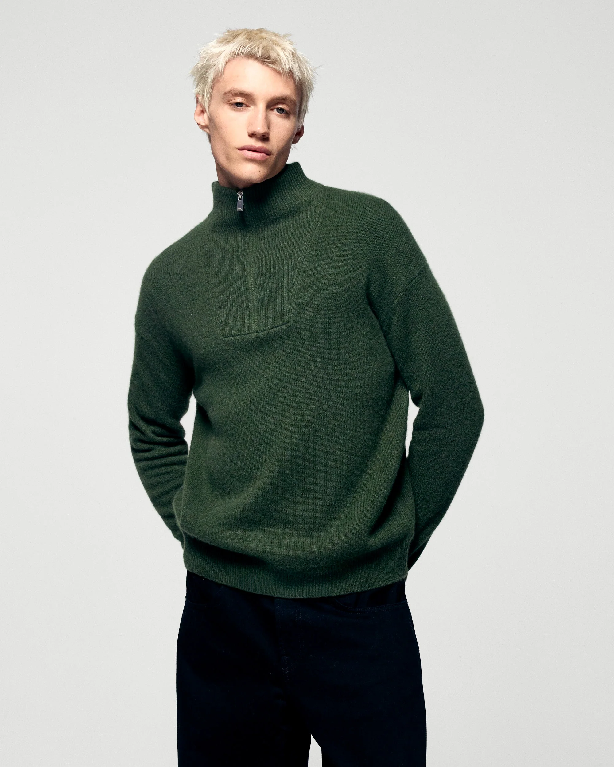 Quarter Zip Neck Sweater (H25 / HOMME / Khaki)