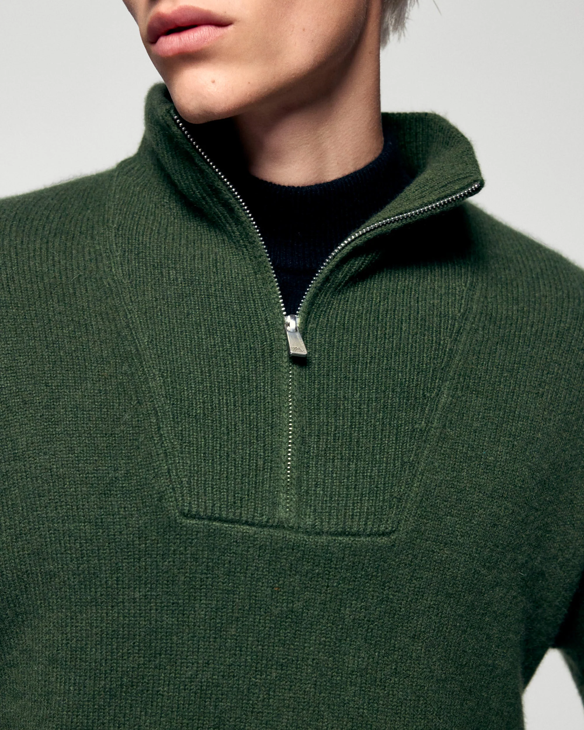 Quarter Zip Neck Sweater (H25 / HOMME / Khaki) - Image 2