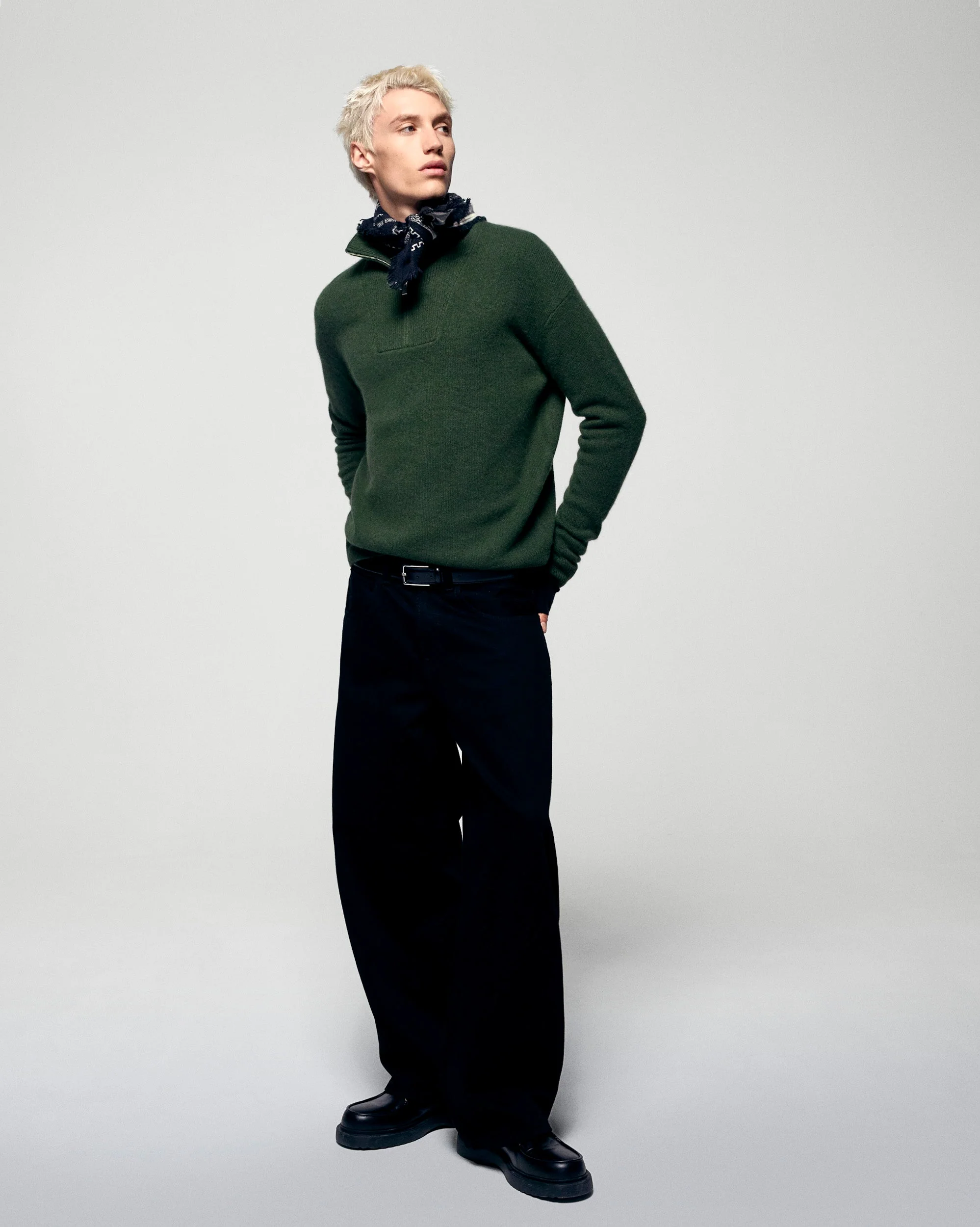 Quarter Zip Neck Sweater (H25 / HOMME / Khaki) - Image 3