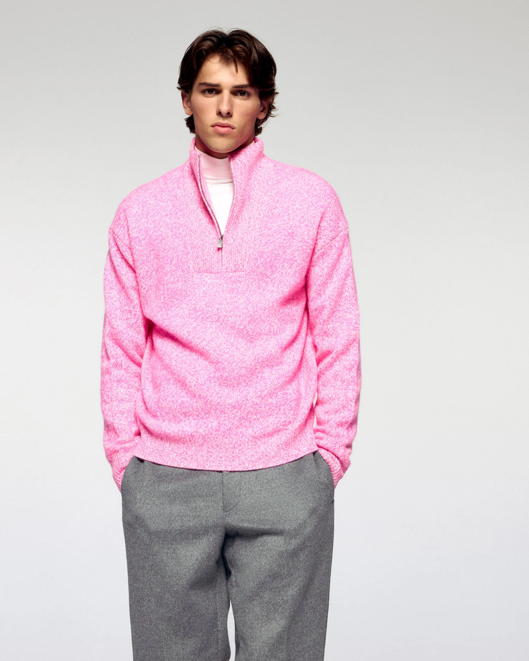 Quarter Zip Neck Sweater (H25 / HOMME / Luminous Pink)