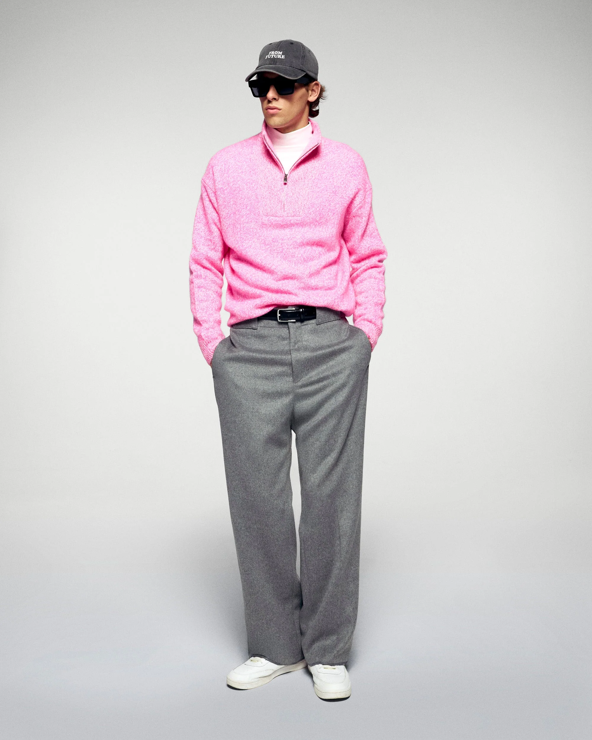 Quarter Zip Neck Sweater (H25 / HOMME / Luminous Pink) - Image 2