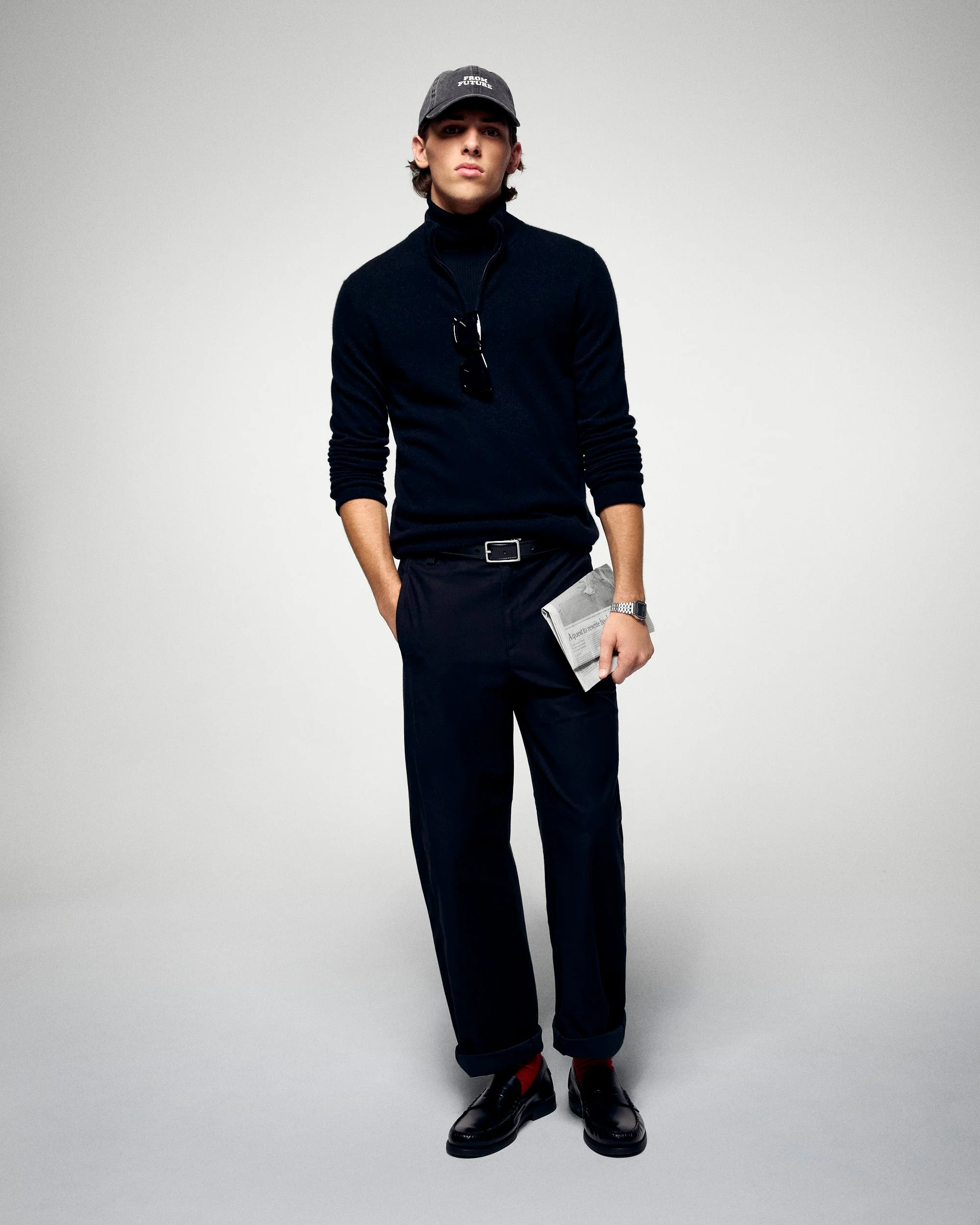 Quarter-Zip Neck Sweater (H25 / HOMME / Black)