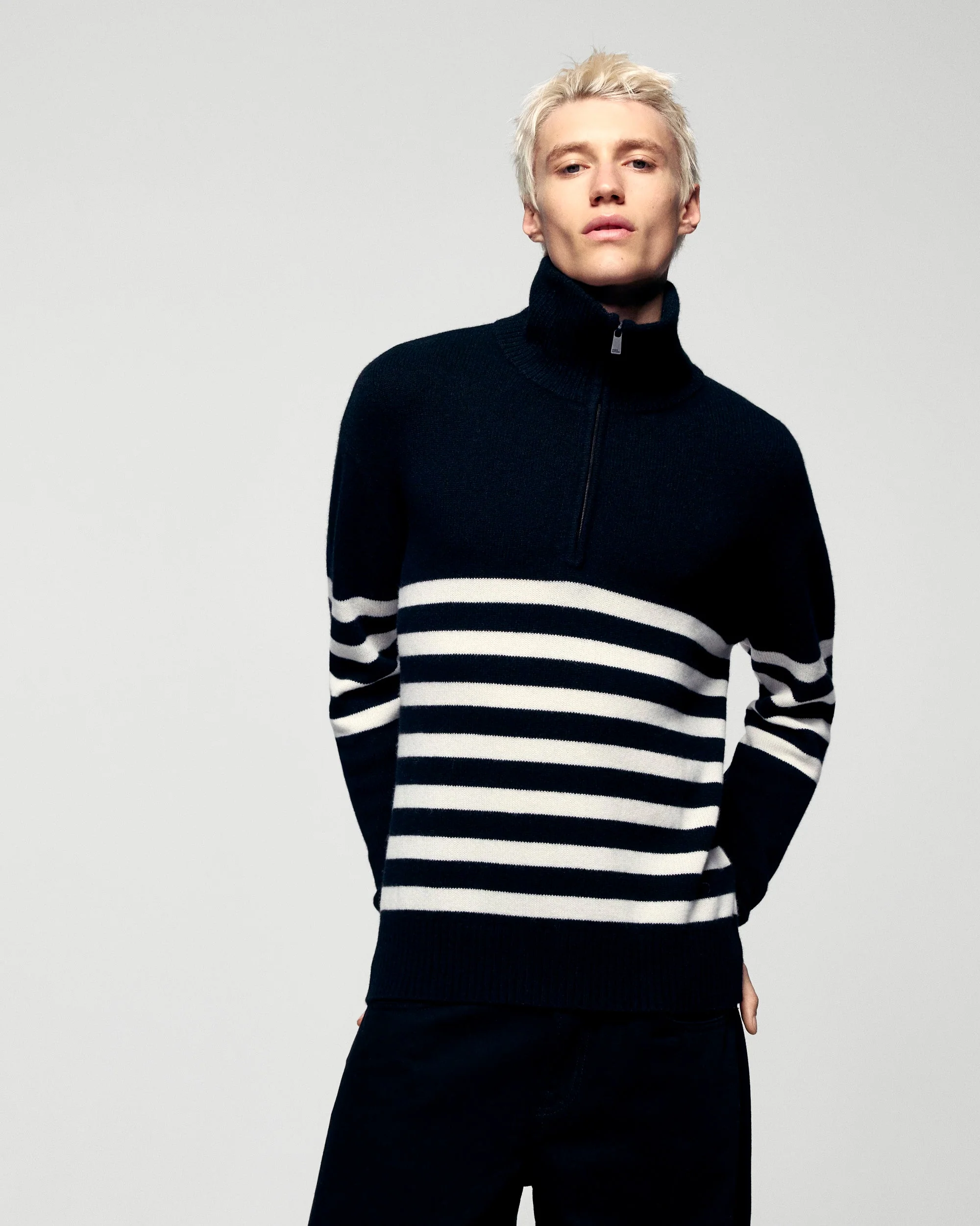 Striped Quarter Zip Neck Sweater (H25 / HOMME / Black)