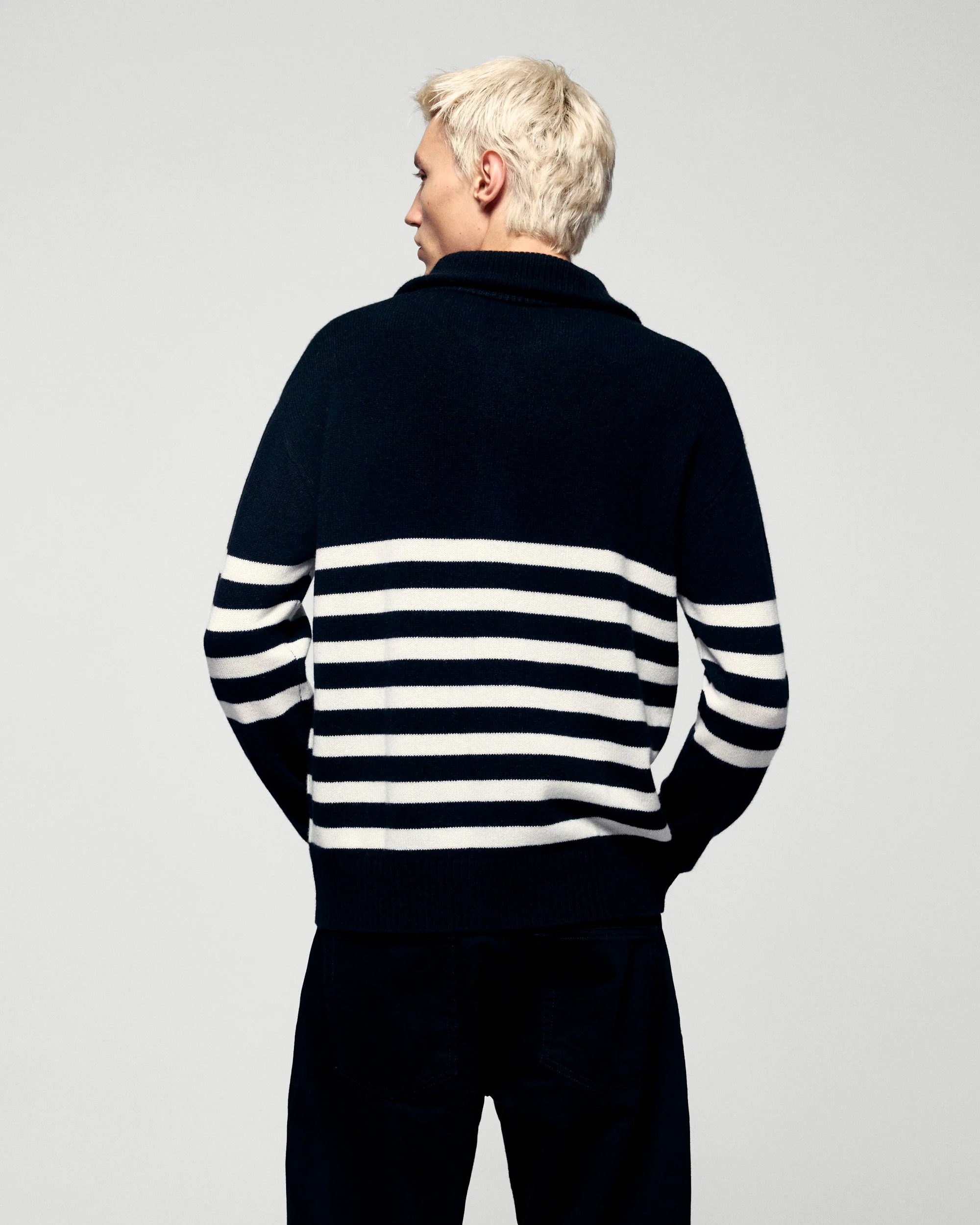 Striped Quarter Zip Neck Sweater (H25 / HOMME / Black) - Image 3