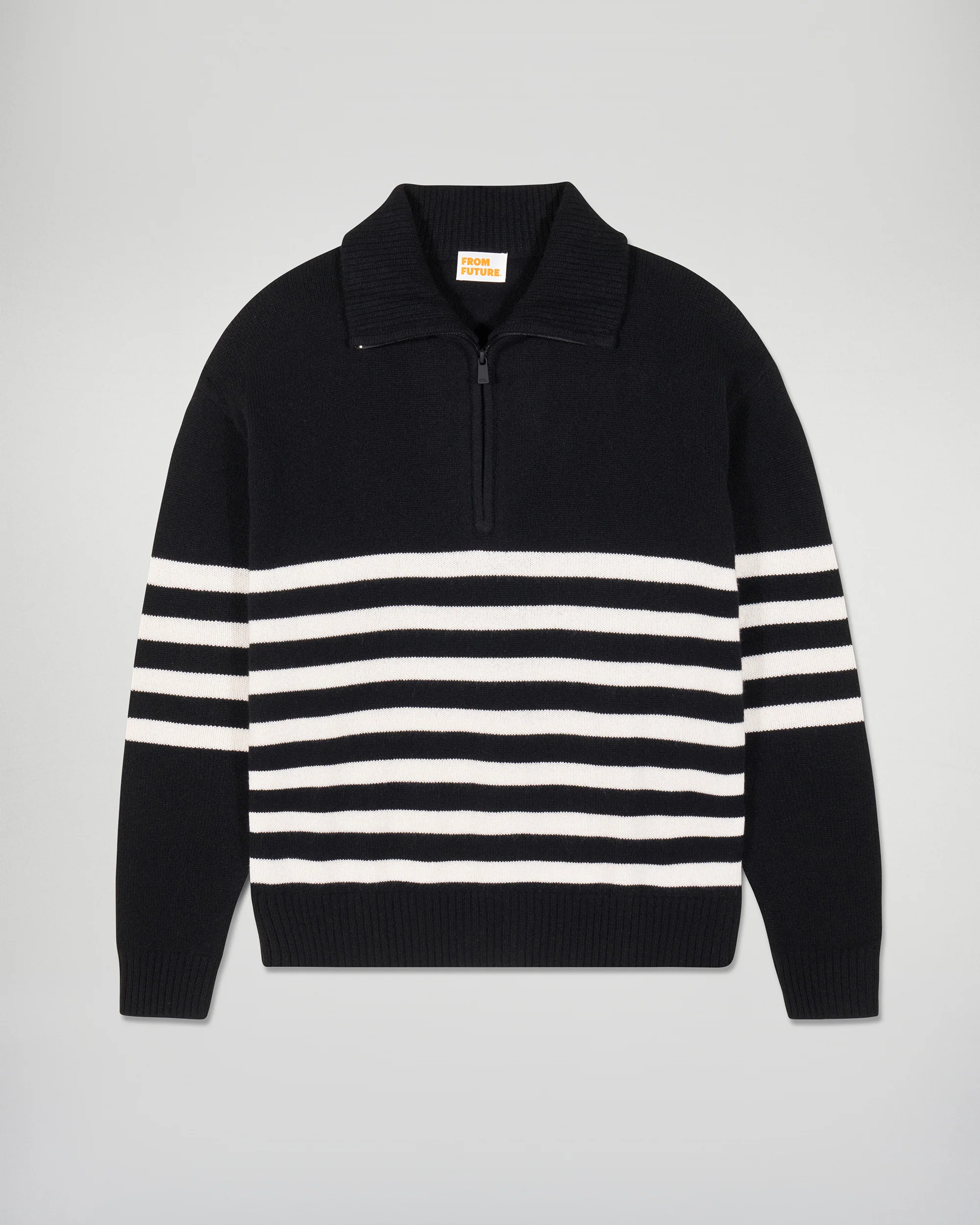 Striped Quarter Zip Neck Sweater (H25 / HOMME / Black) - Image 5