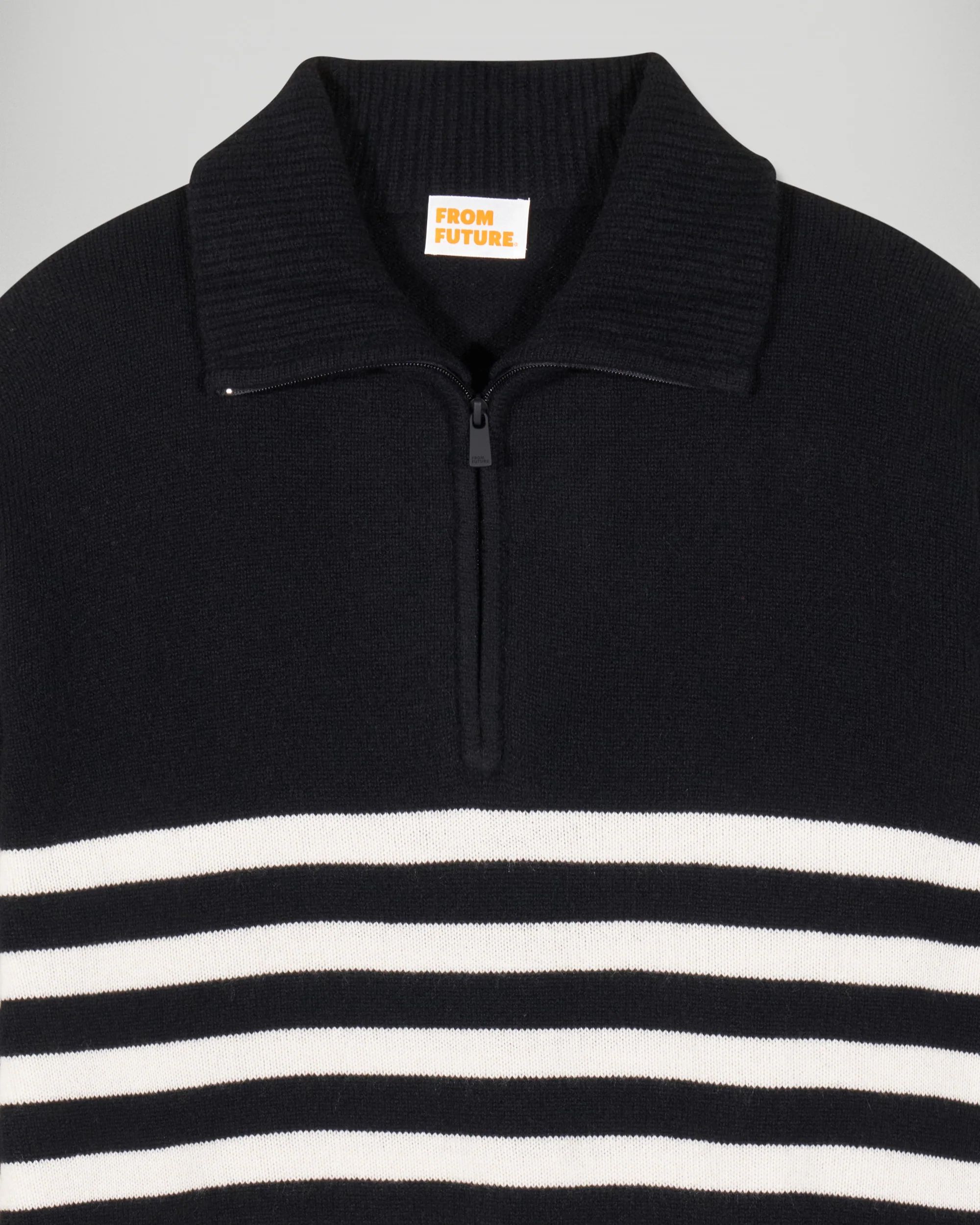 Striped Quarter Zip Neck Sweater (H25 / HOMME / Black) - Image 6