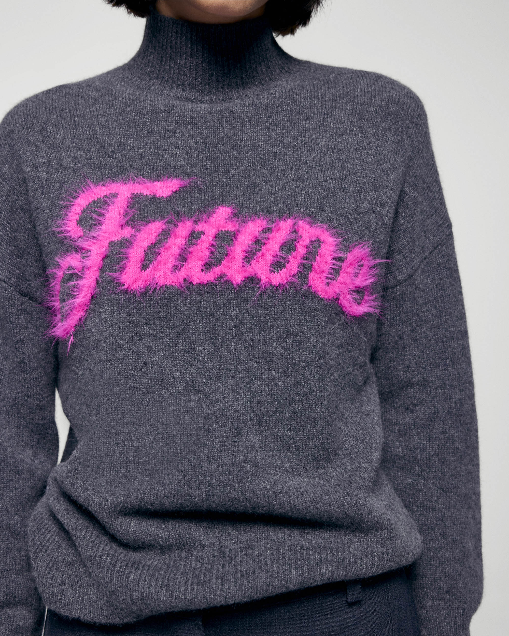 Mock Neck Future Fluffy Sweater  (H25 / FEMME / Charcoal Gray) - Image 2