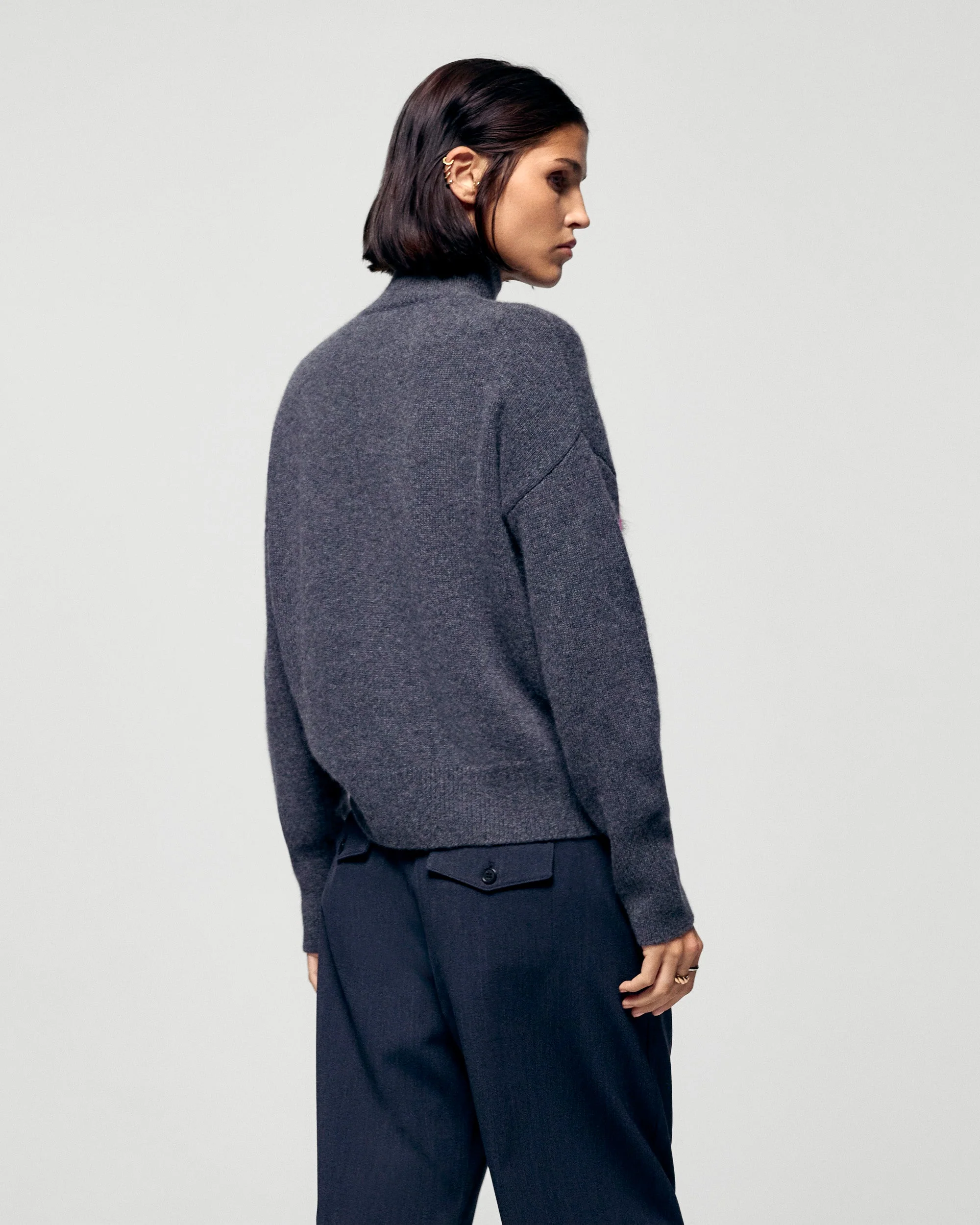 Mock Neck Future Fluffy Sweater  (H25 / FEMME / Charcoal Gray) - Image 3