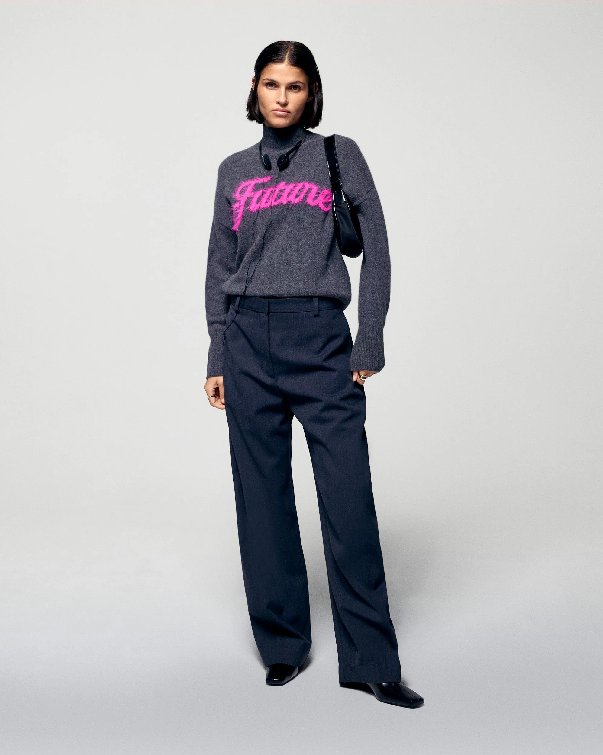 Mock Neck Future Fluffy Sweater  (H25 / FEMME / Charcoal Gray) - Image 4