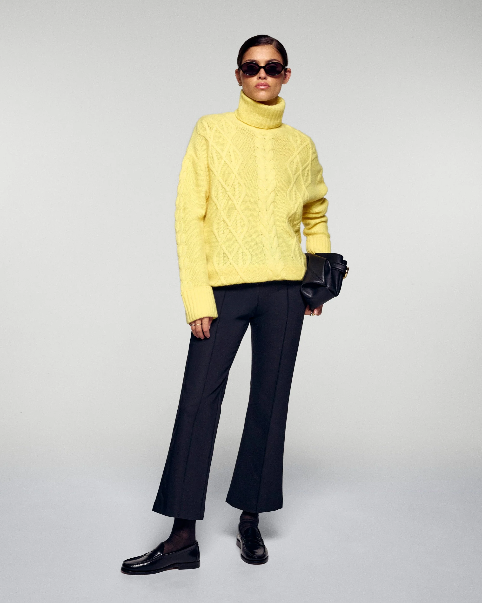 Cable-knit Turtleneck Sweater (H25 / FEMME / Creamy Yellow) - Image 2