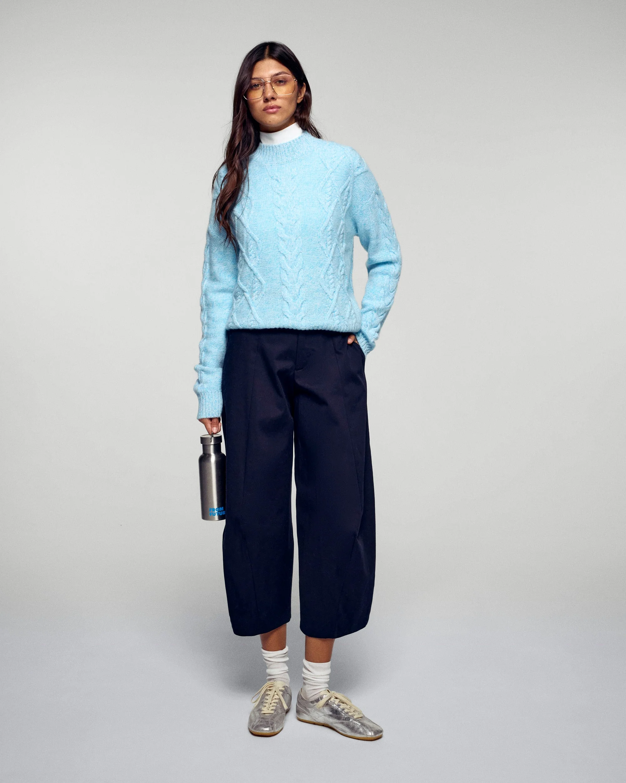 Cable Knit Mock Neck Sweater (H25 / FEMME / Fairytale Blue) - Image 3