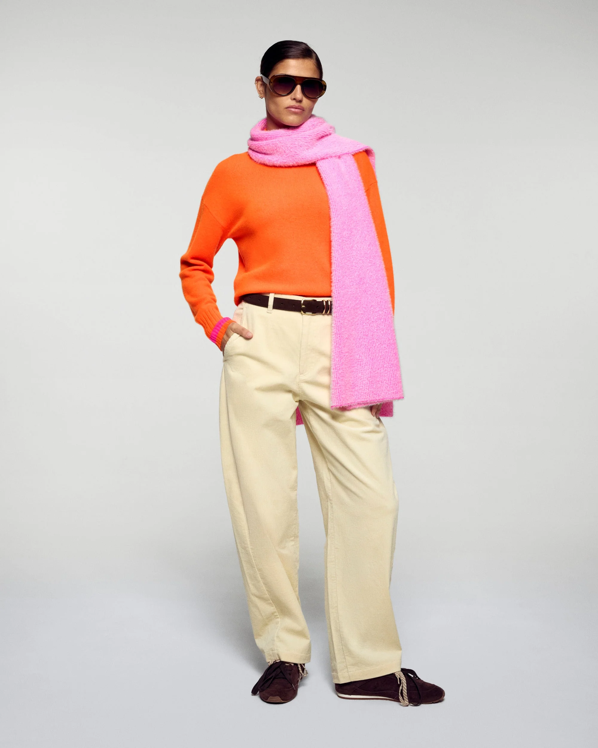 Mock Neck Sweater with Stripes (H25 / FEMME / Golden Orange) - Image 2