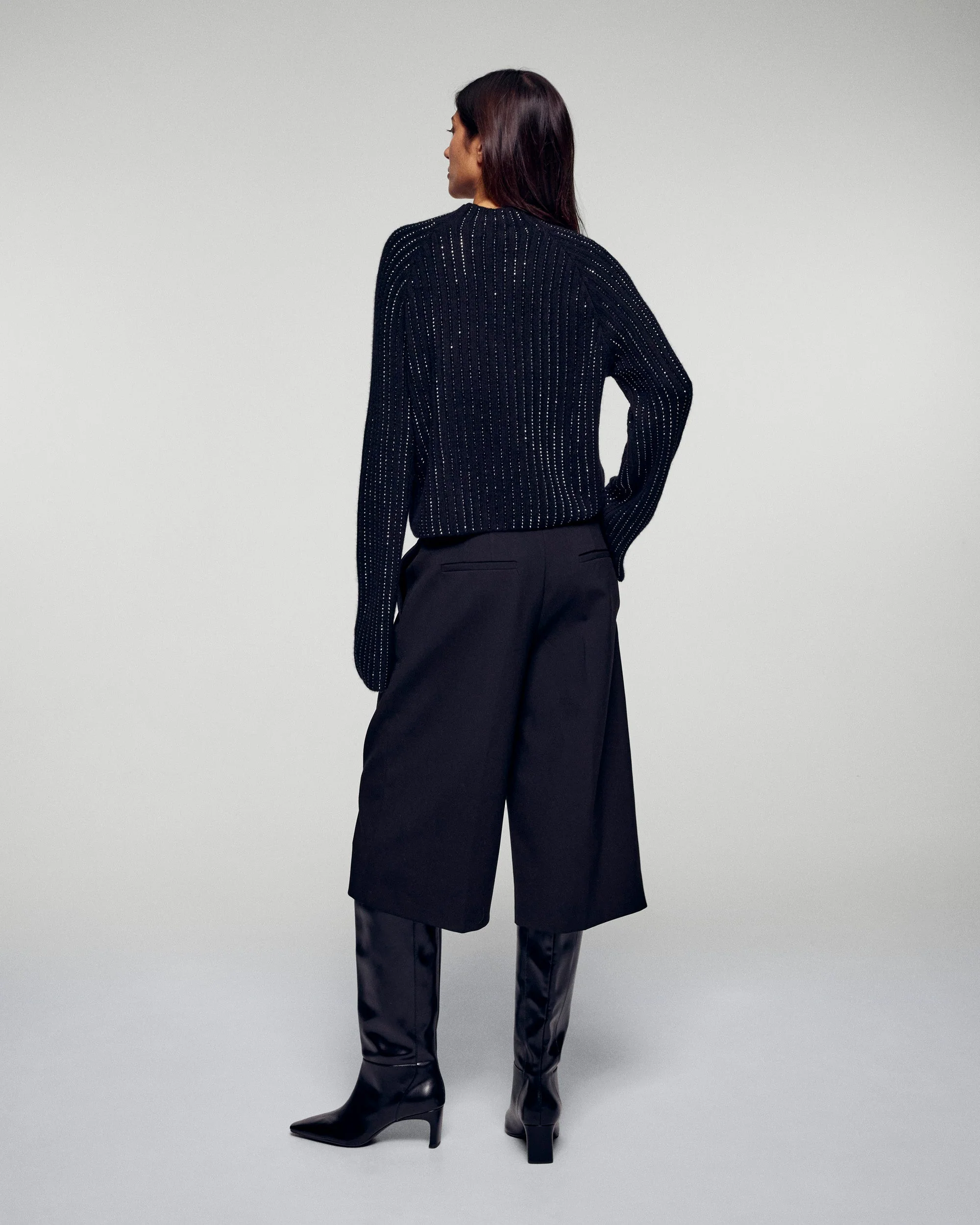 Ribbed Mock Neck Sweater with Rhinestones (H25 / FEMME / Noir) - Image 3