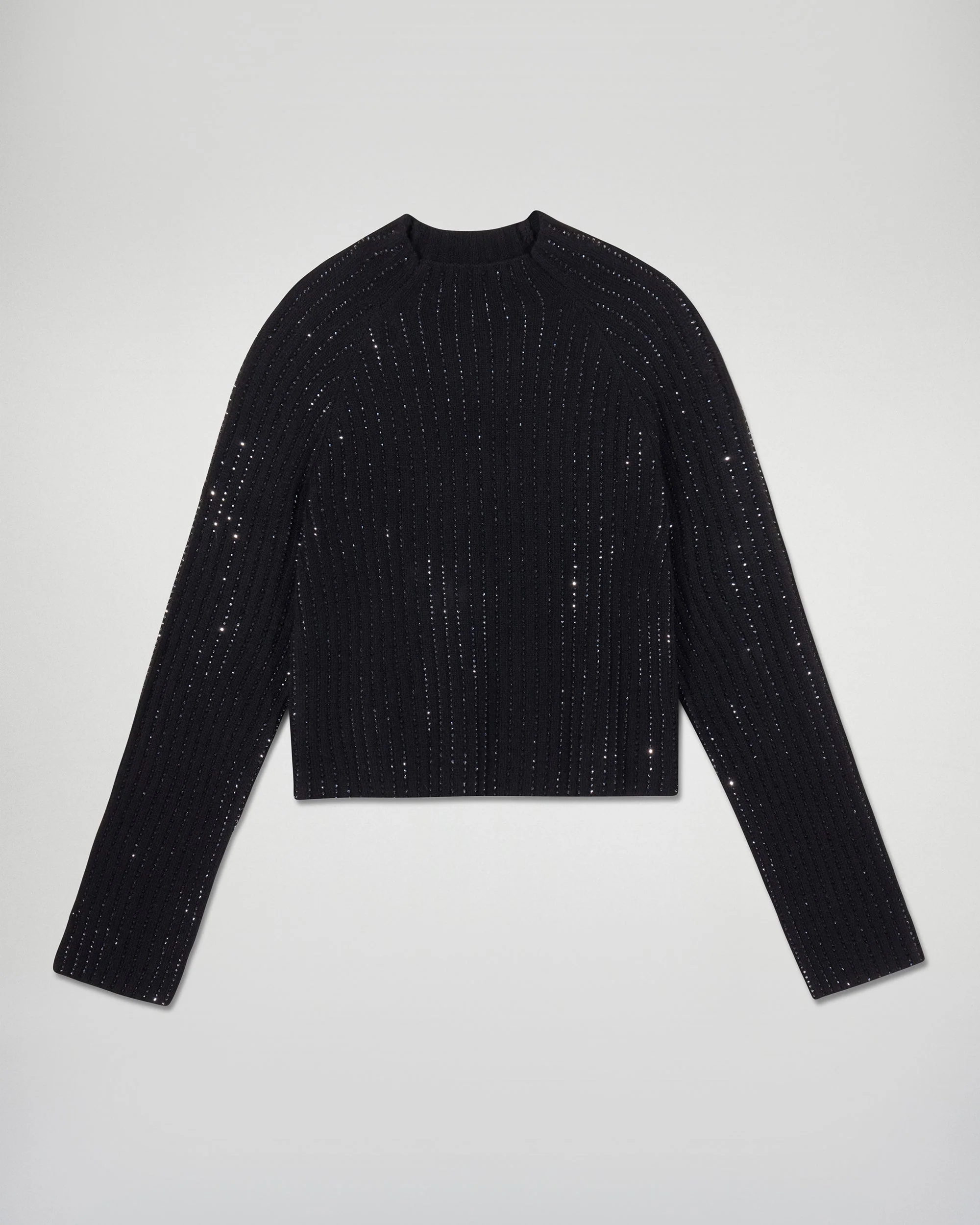 Ribbed Mock Neck Sweater with Rhinestones (H25 / FEMME / Noir) - Image 5