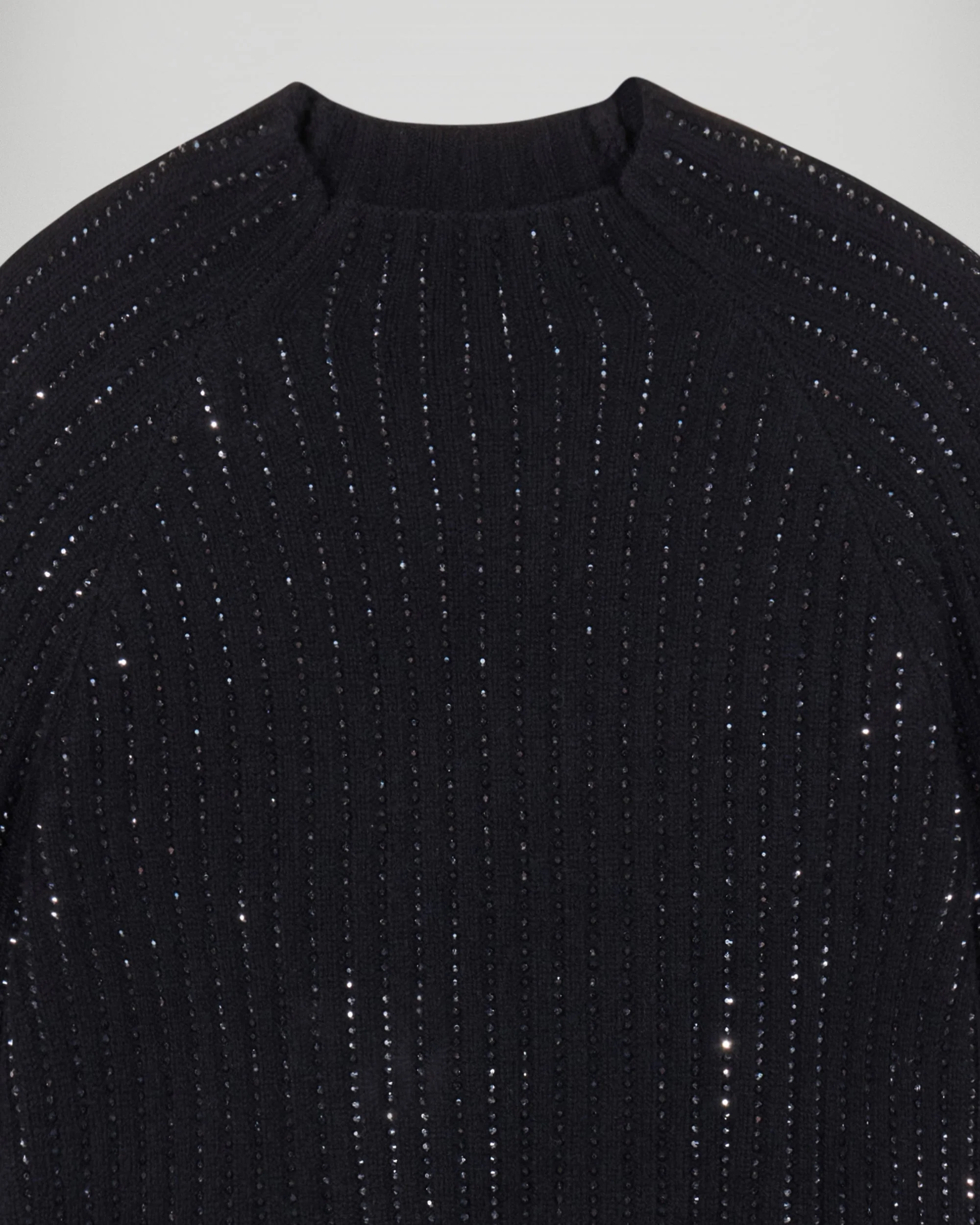 Ribbed Mock Neck Sweater with Rhinestones (H25 / FEMME / Noir) - Image 6