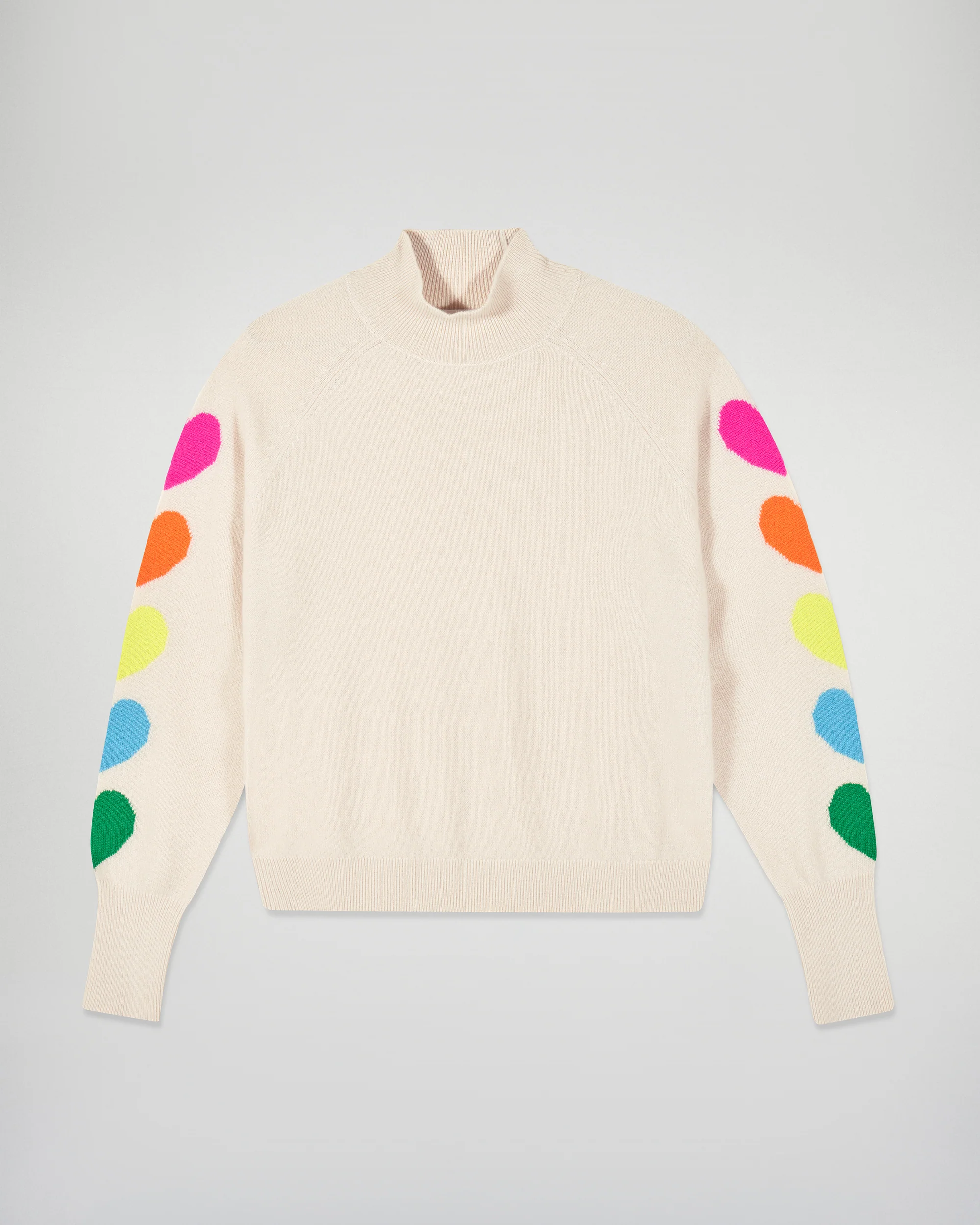Mock Neck Sweater Multicolored Hearts (H25 / WOMEN / Sand) - Image 5