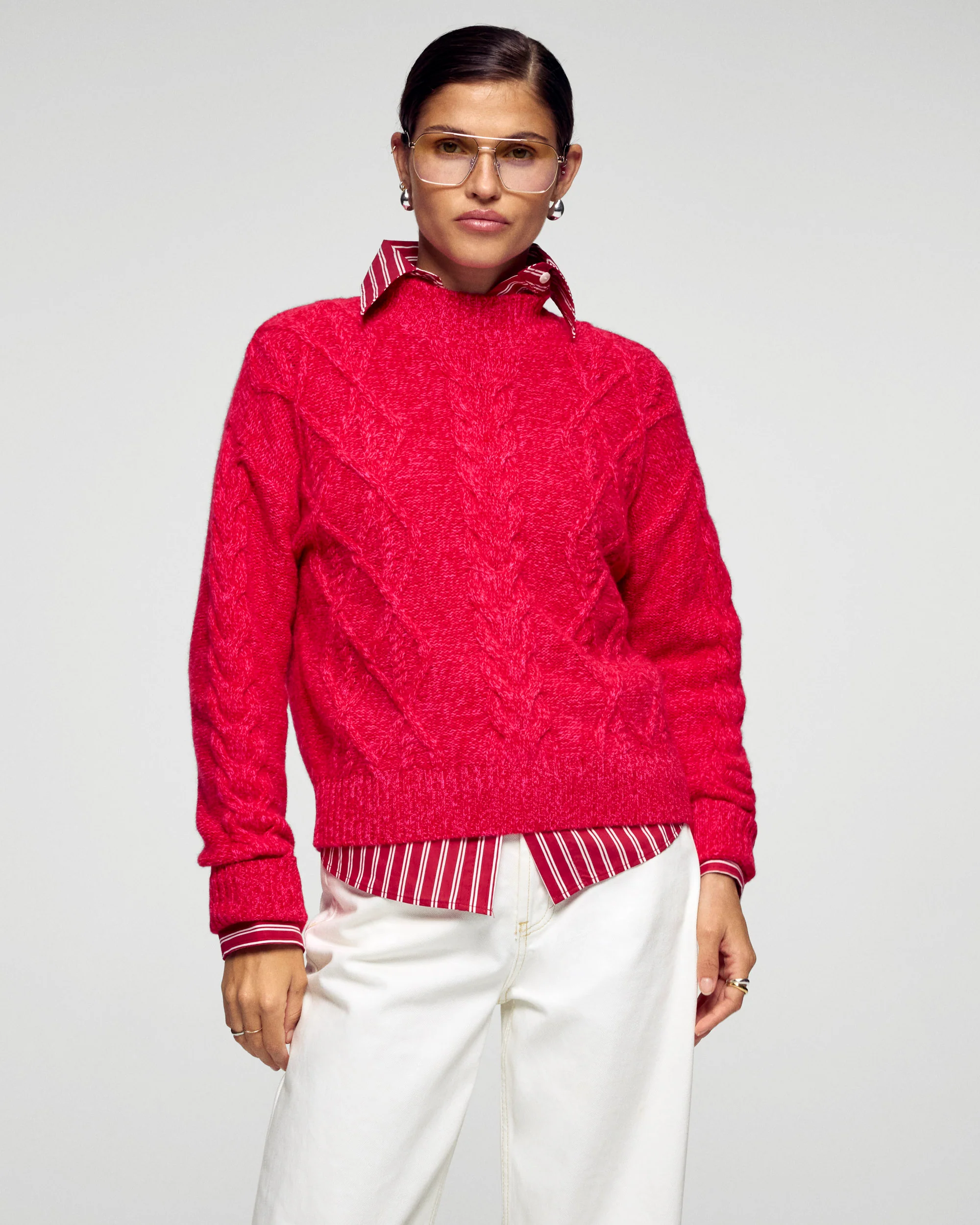 Cable Knit Mock Neck Sweater (H25 / FEMME / Scarlett Passio)