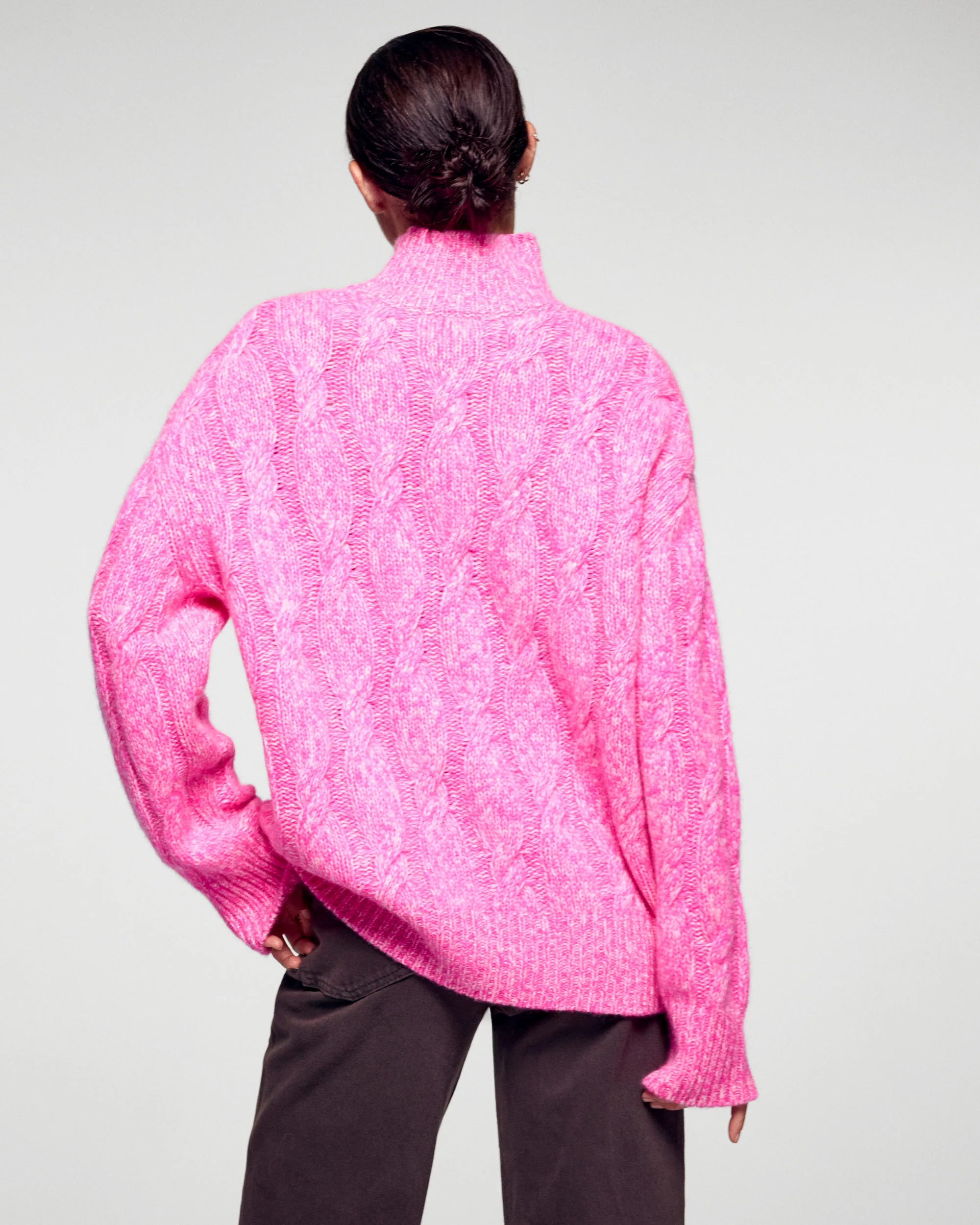 Oversized Cable-knit Mock Neck Sweater (H25 / FEMME / Secret Pink) - Image 3