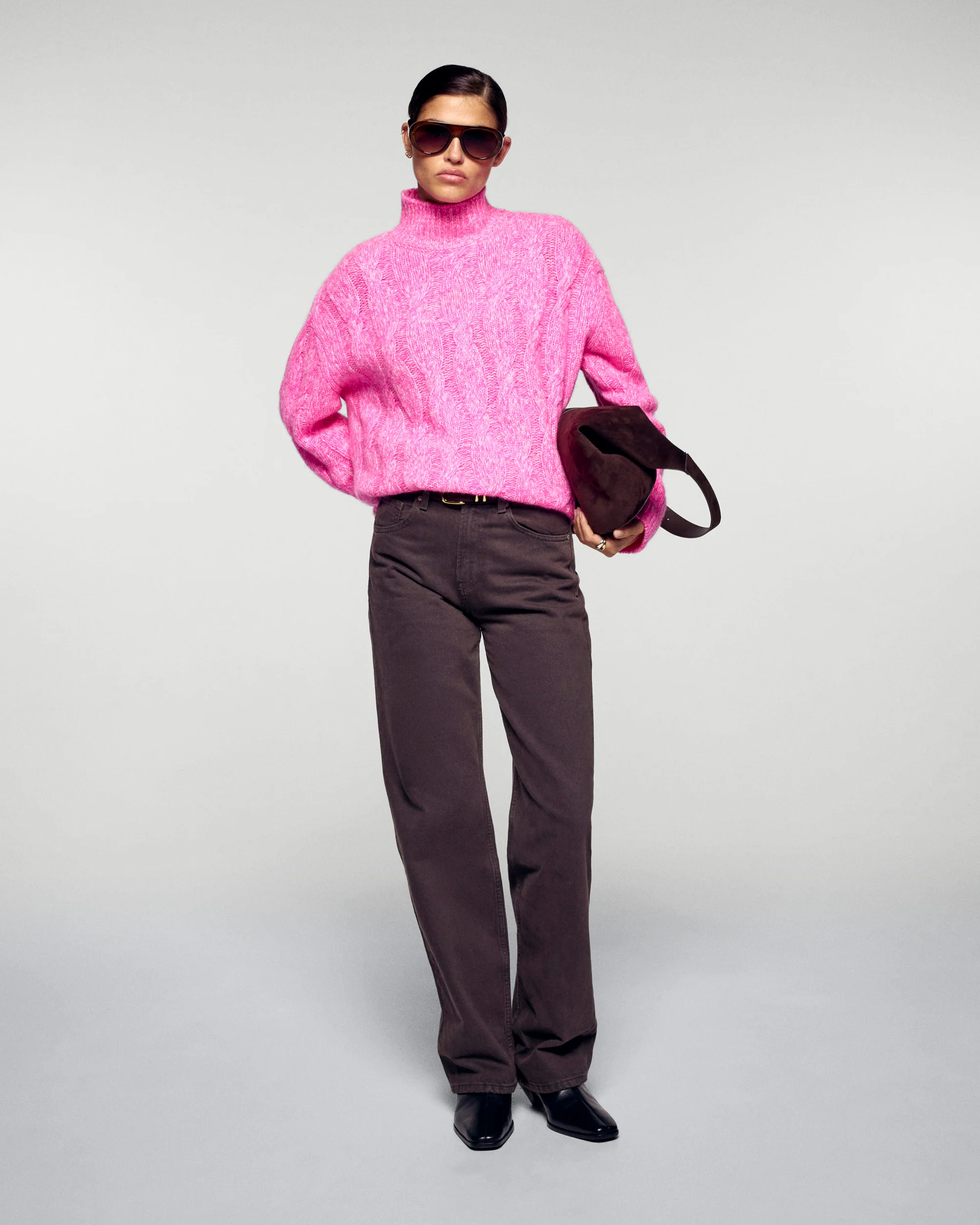 Oversized Cable-knit Mock Neck Sweater (H25 / FEMME / Secret Pink) - Image 4