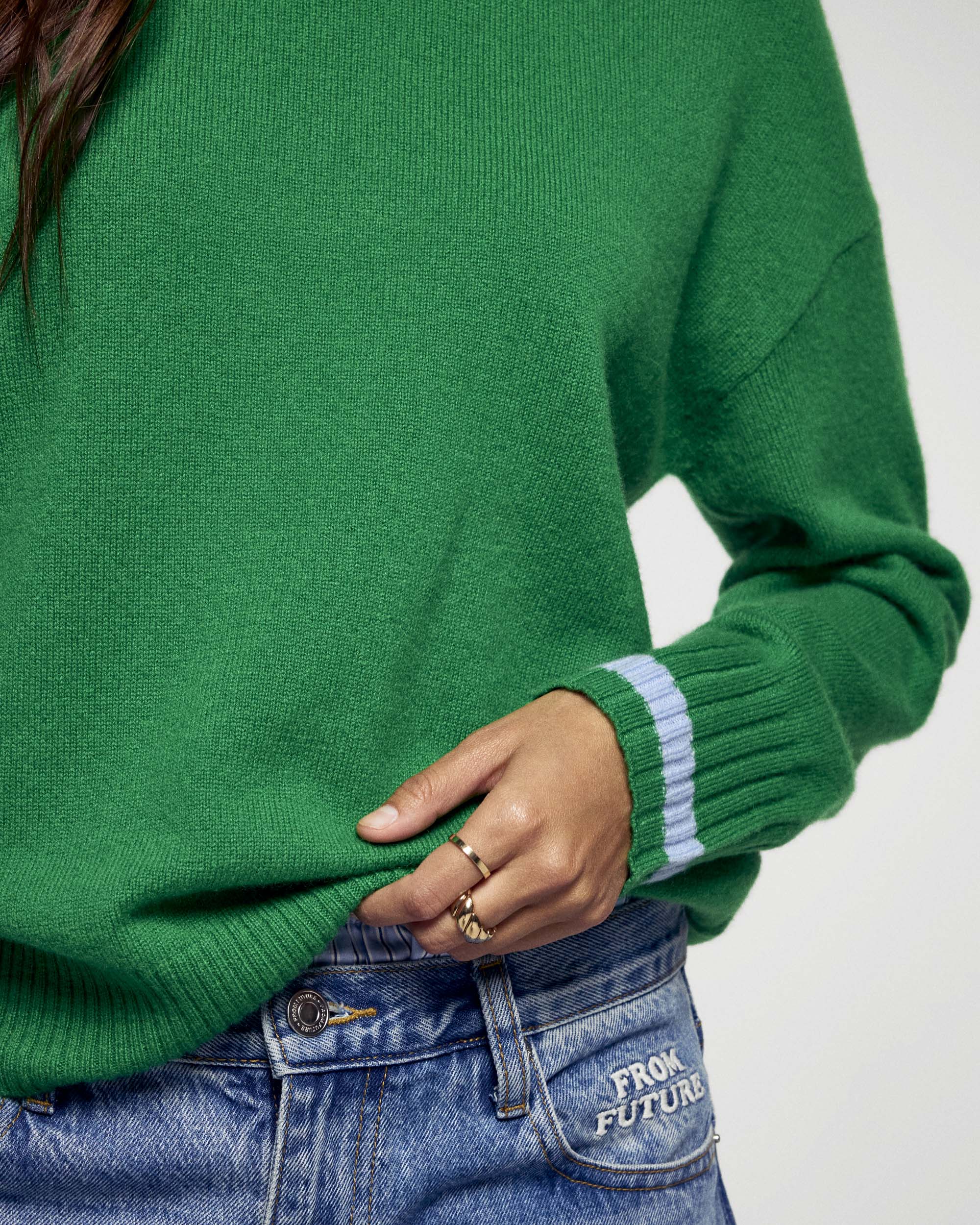 Mock Neck Sweater with Stripes (H25 / FEMME / Wild Green) - Image 2