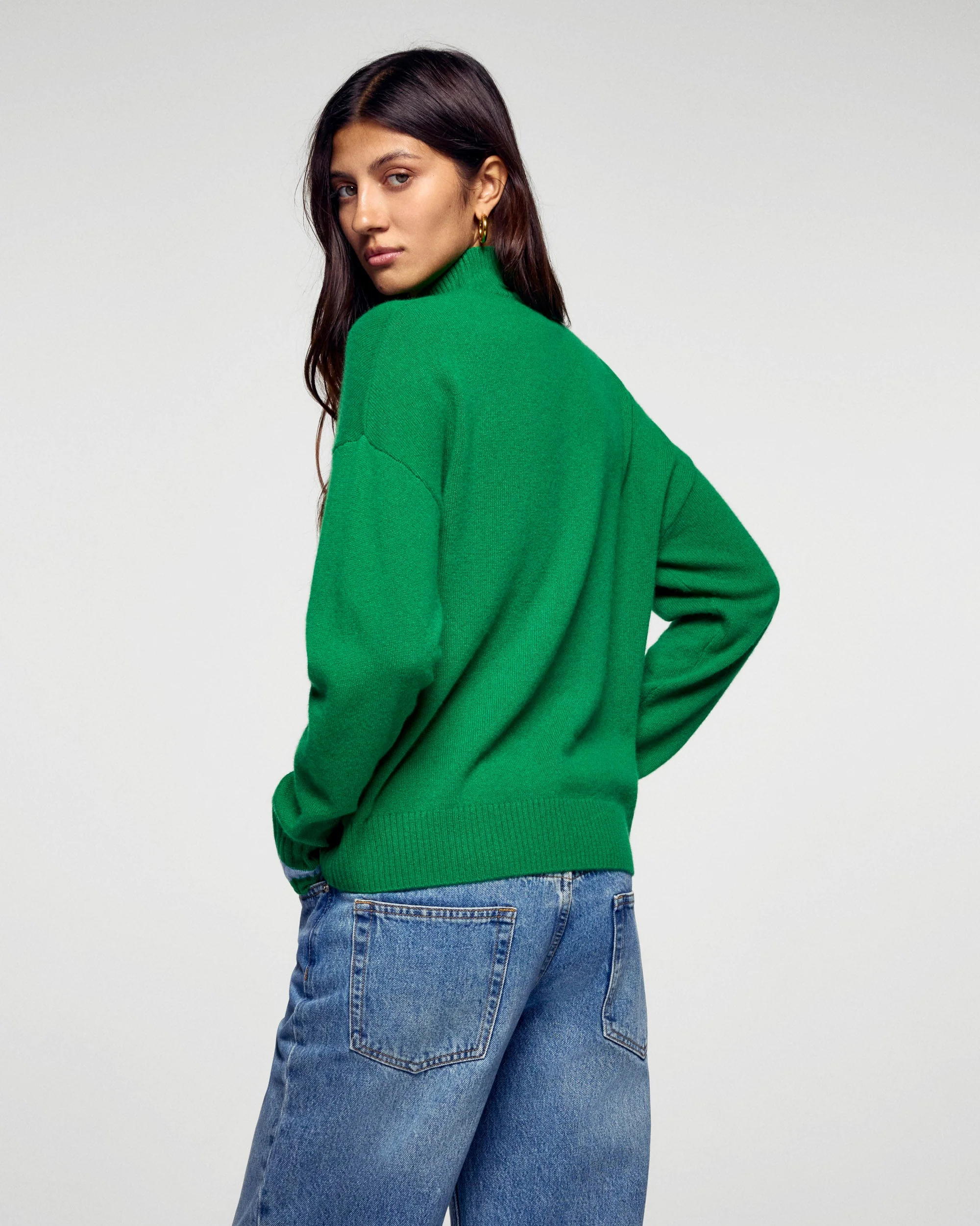 Mock Neck Sweater with Stripes (H25 / FEMME / Wild Green) - Image 4