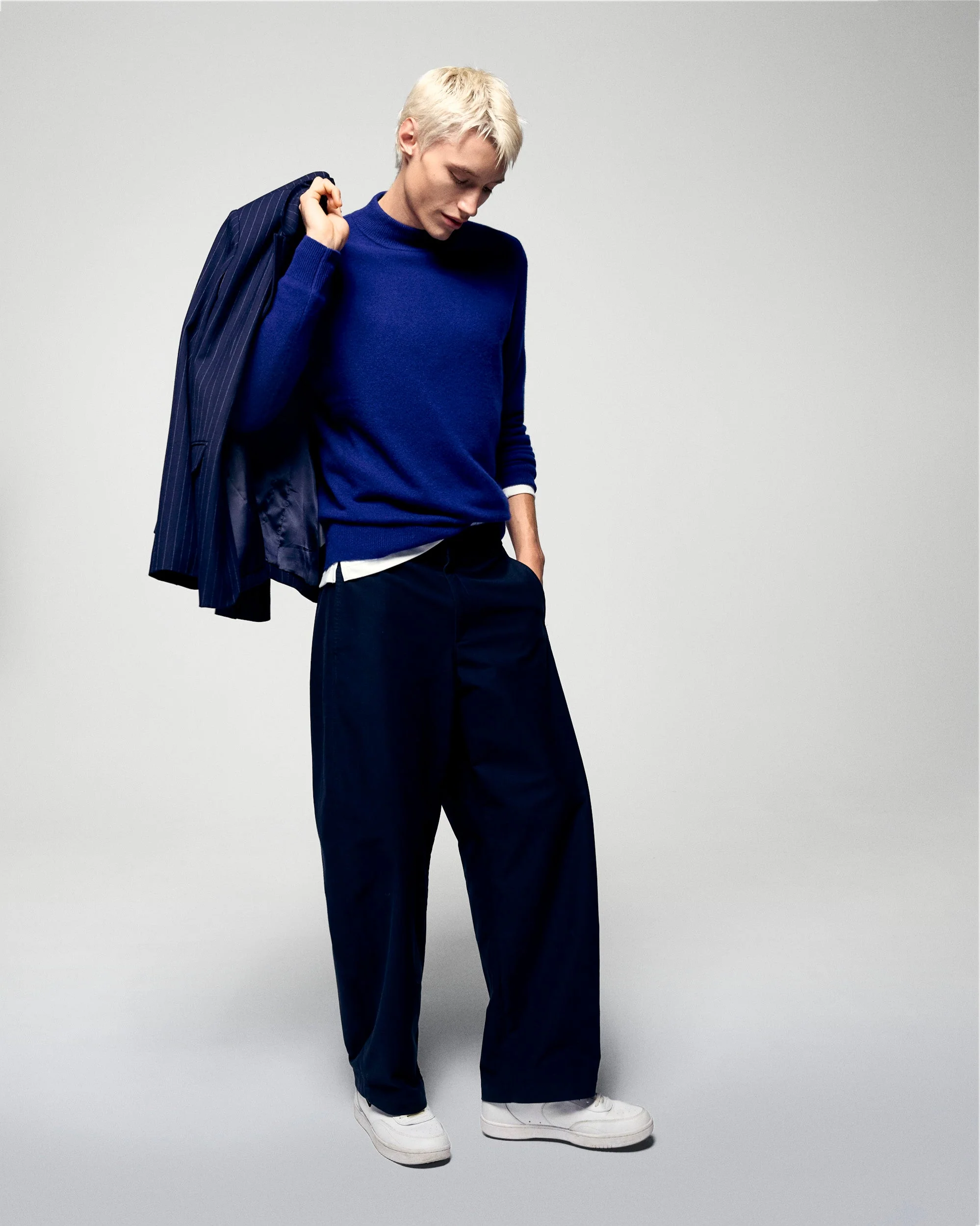 Multicolor Striped  Mock Neck Sweater (H25 / HOMME / Crown Blue) - Image 3