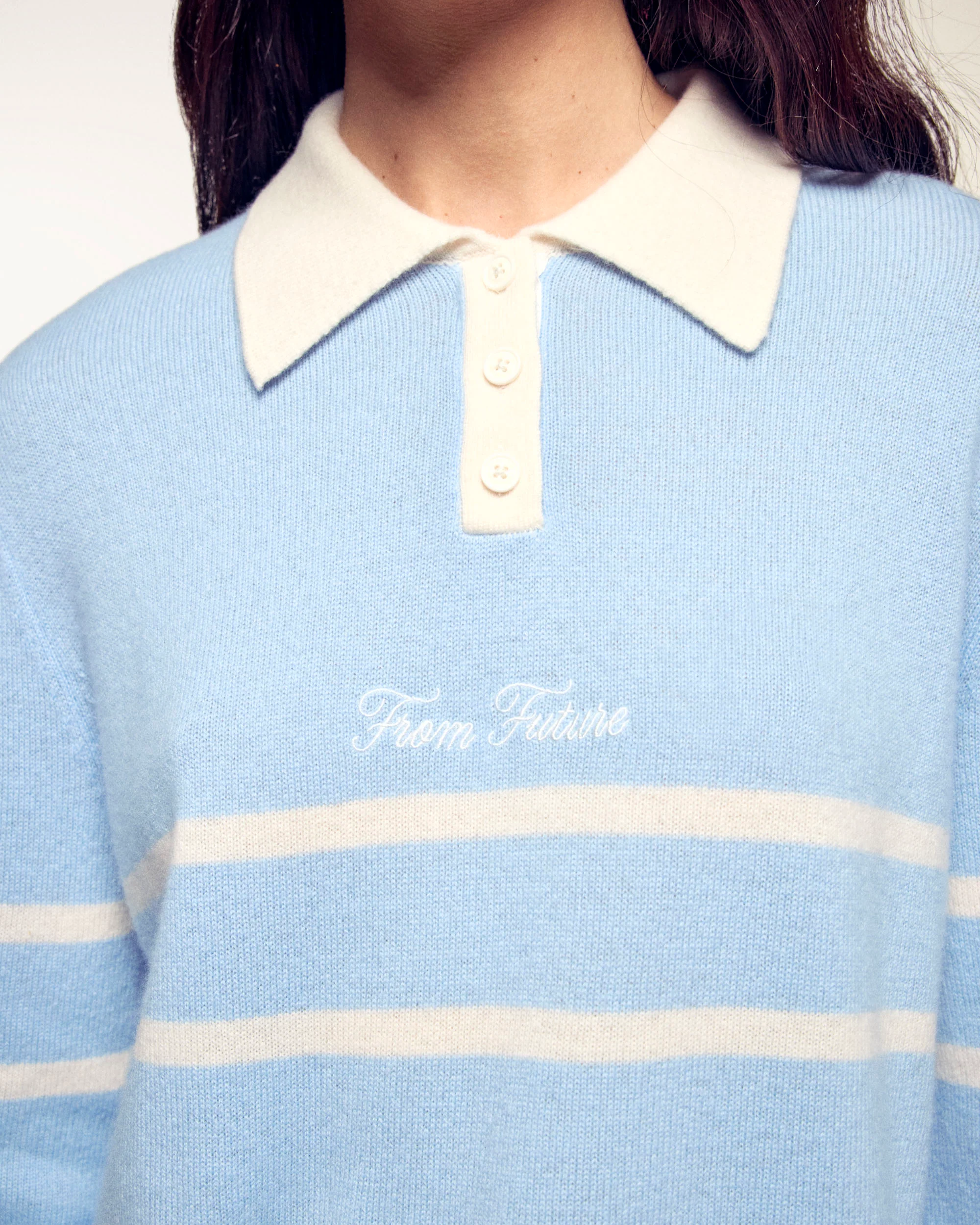 Striped Polo Neck Sweater (S26 / FEMME / Baby Blue) - Image 2