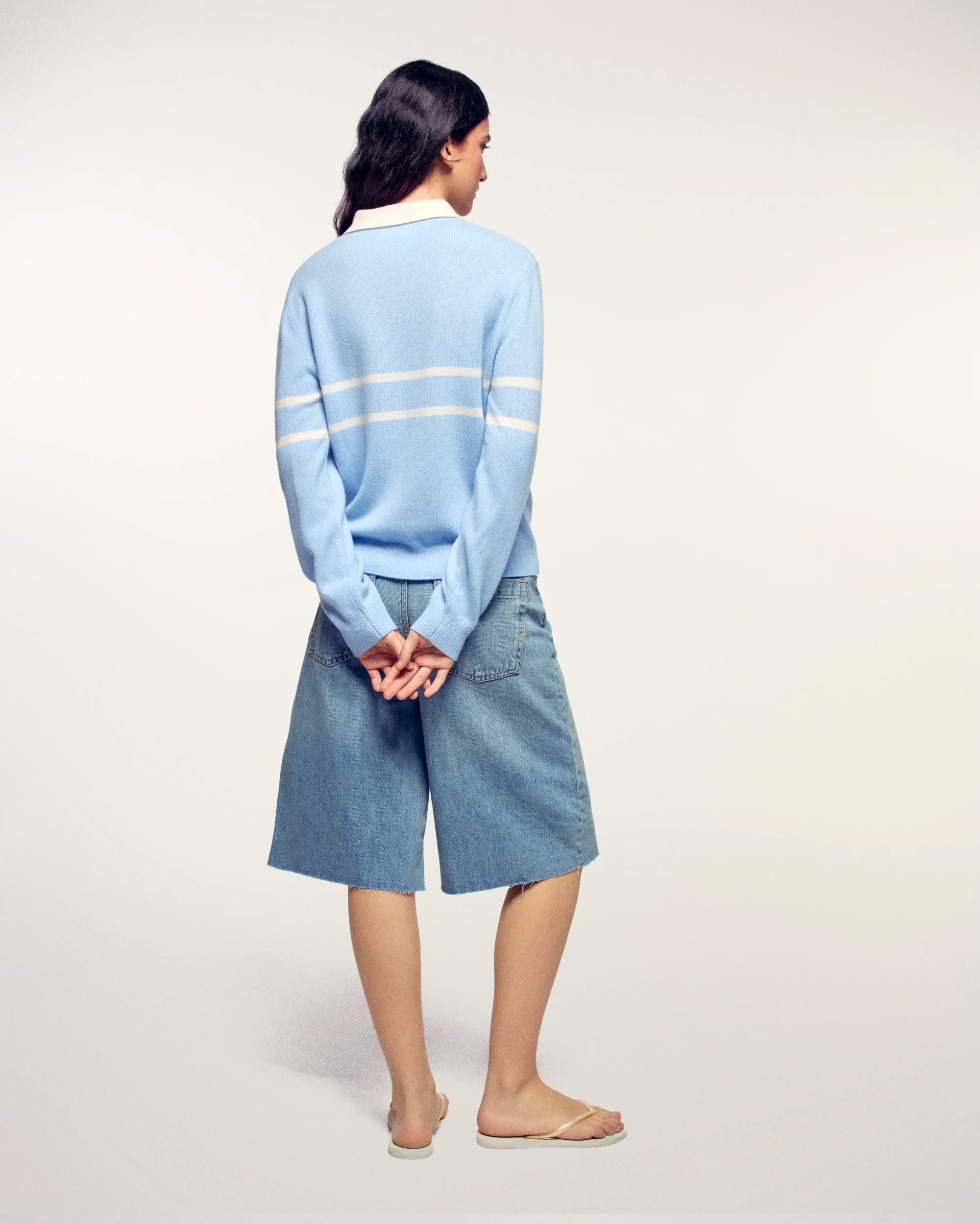 Striped Polo Neck Sweater (S26 / FEMME / Baby Blue) - Image 4
