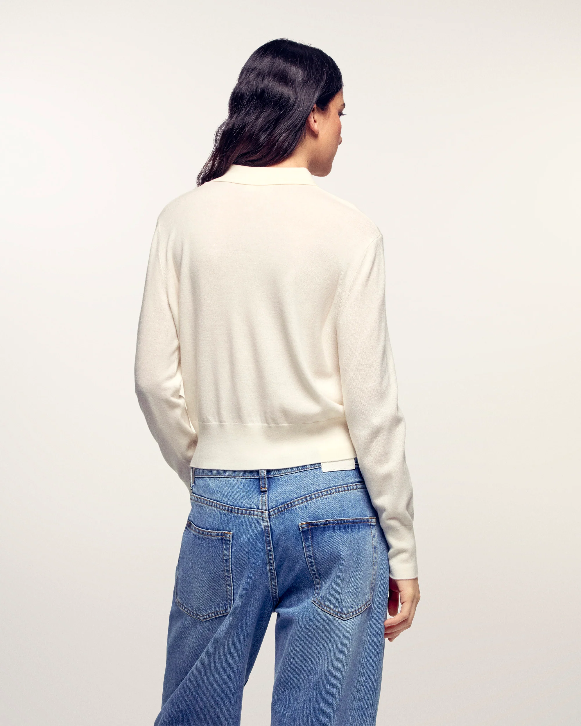 Polo Neck Sweater with Gold Buttons (S26 / FEMME / Ecru / RWS - Image 3