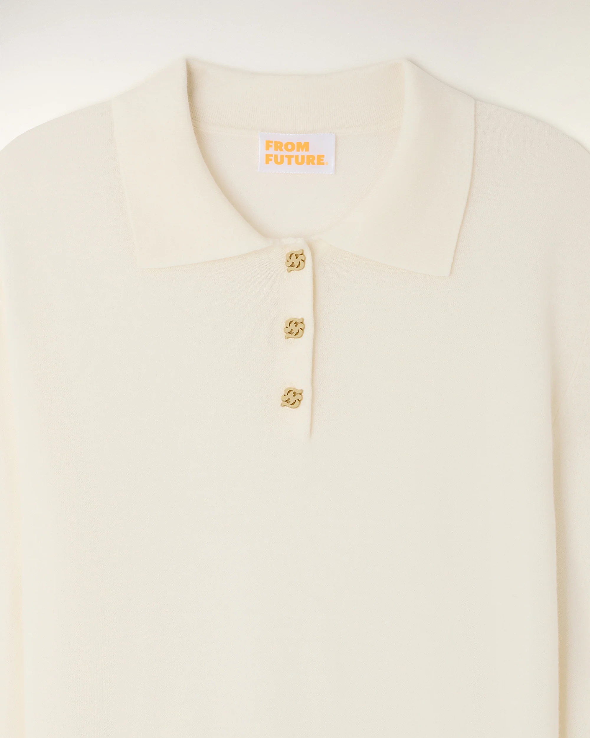 Polo Neck Sweater with Gold Buttons (S26 / FEMME / Ecru / RWS - Image 6